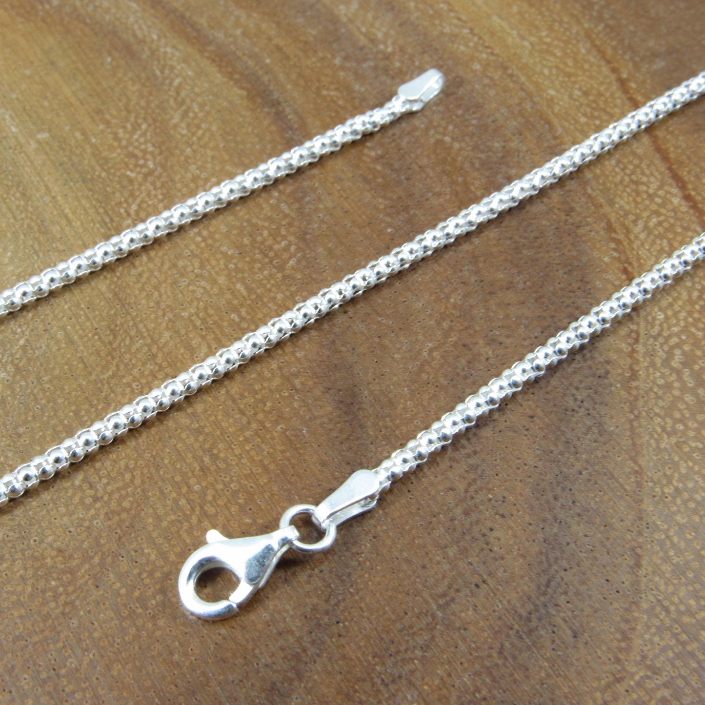 2MM Solid 925 Sterling Silver Popcorn Chain, Italian Women's Necklace, Made in Italy, Minimalist Feminine Style, Elegant Coreana Chain