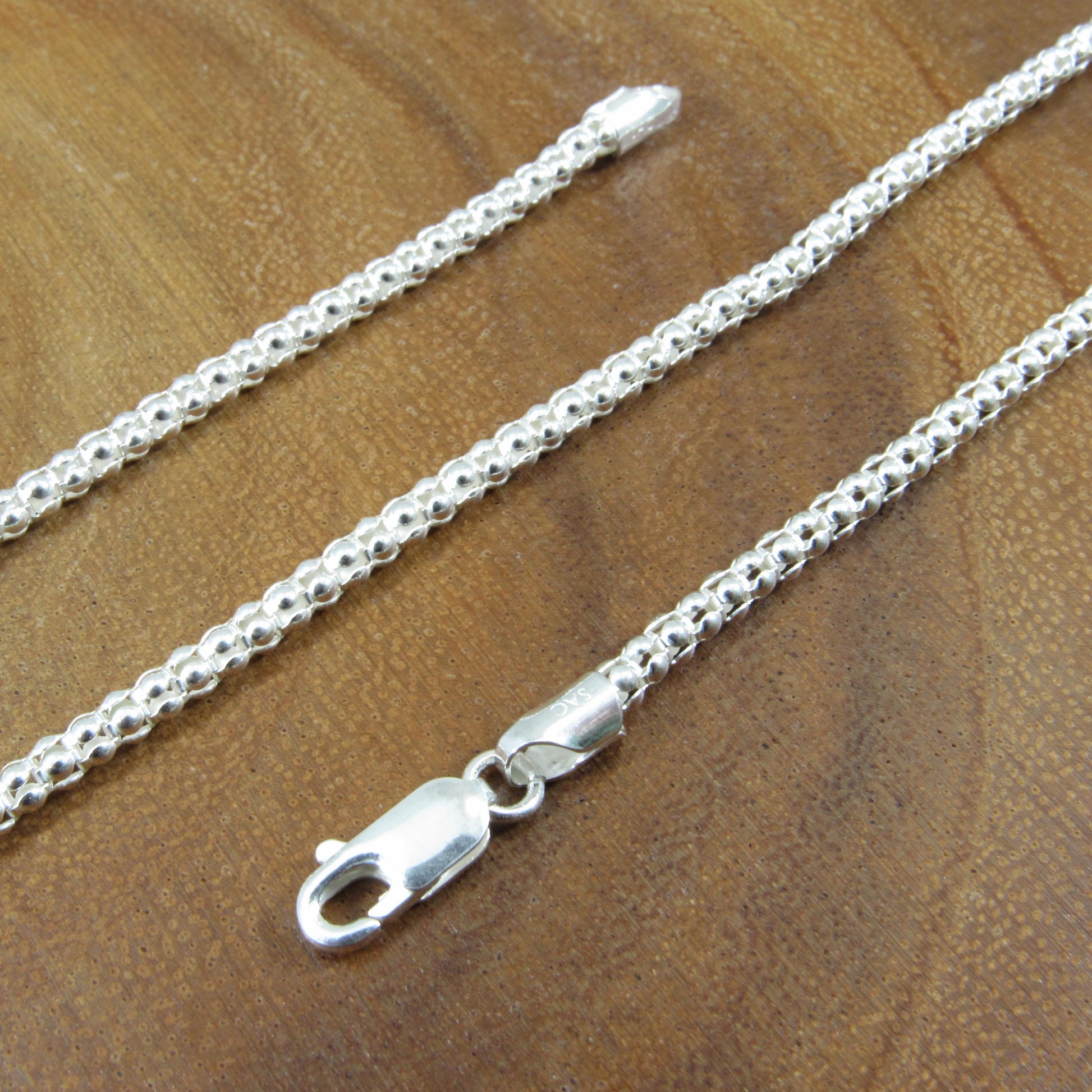 3MM Solid 925 Sterling Silver Popcorn Chain, Italian Women's Necklace, Made in Italy, Minimalist Feminine Style, Elegant Coreana Chain