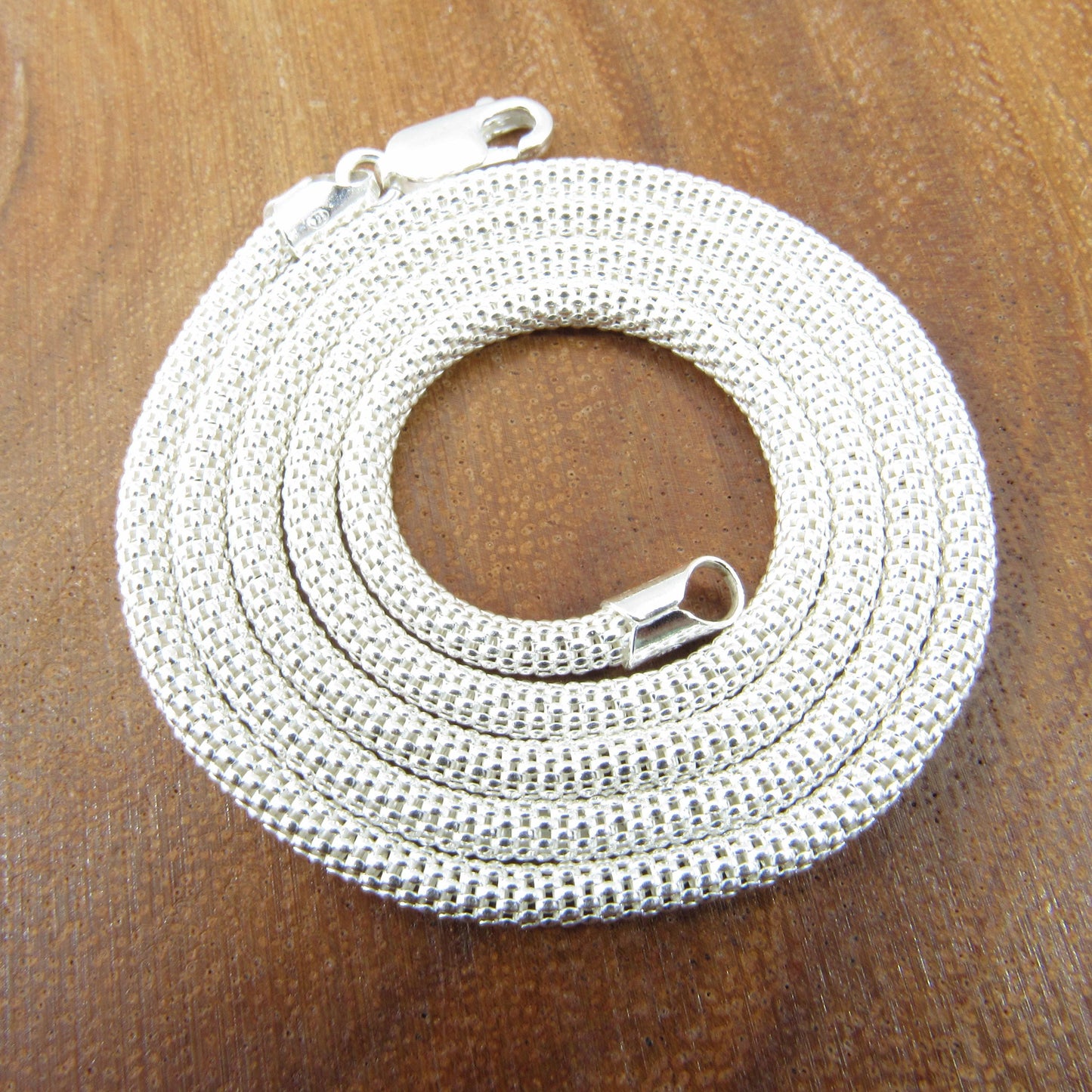 3MM Solid 925 Sterling Silver Popcorn Mesh Chain, Italian Women's Necklace, Made in Italy, Minimalist Feminine Style, Elegant Coreana Chain