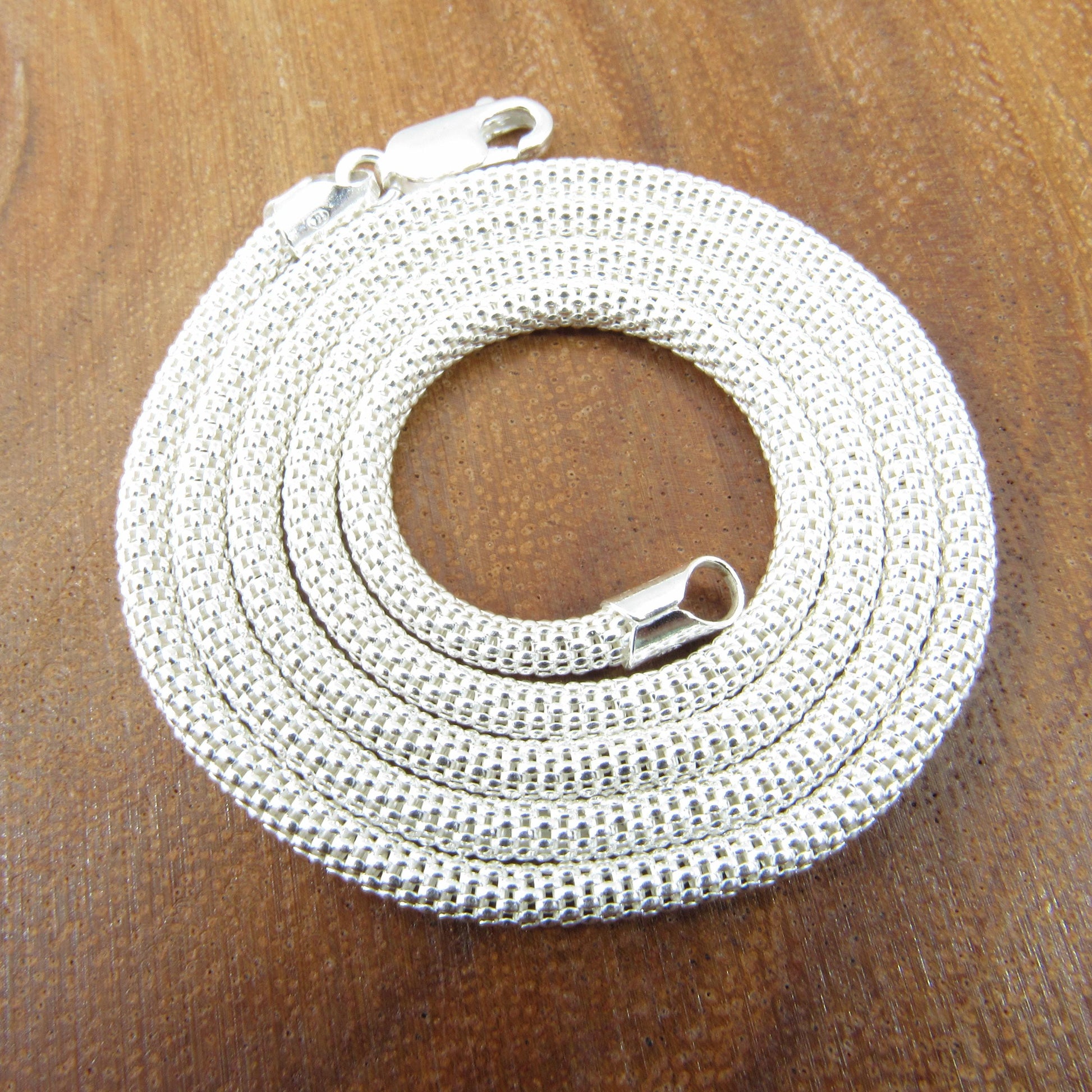 3MM Solid 925 Sterling Silver Popcorn Mesh Chain, Italian Women's Necklace, Made in Italy, Minimalist Feminine Style, Elegant Coreana Chain