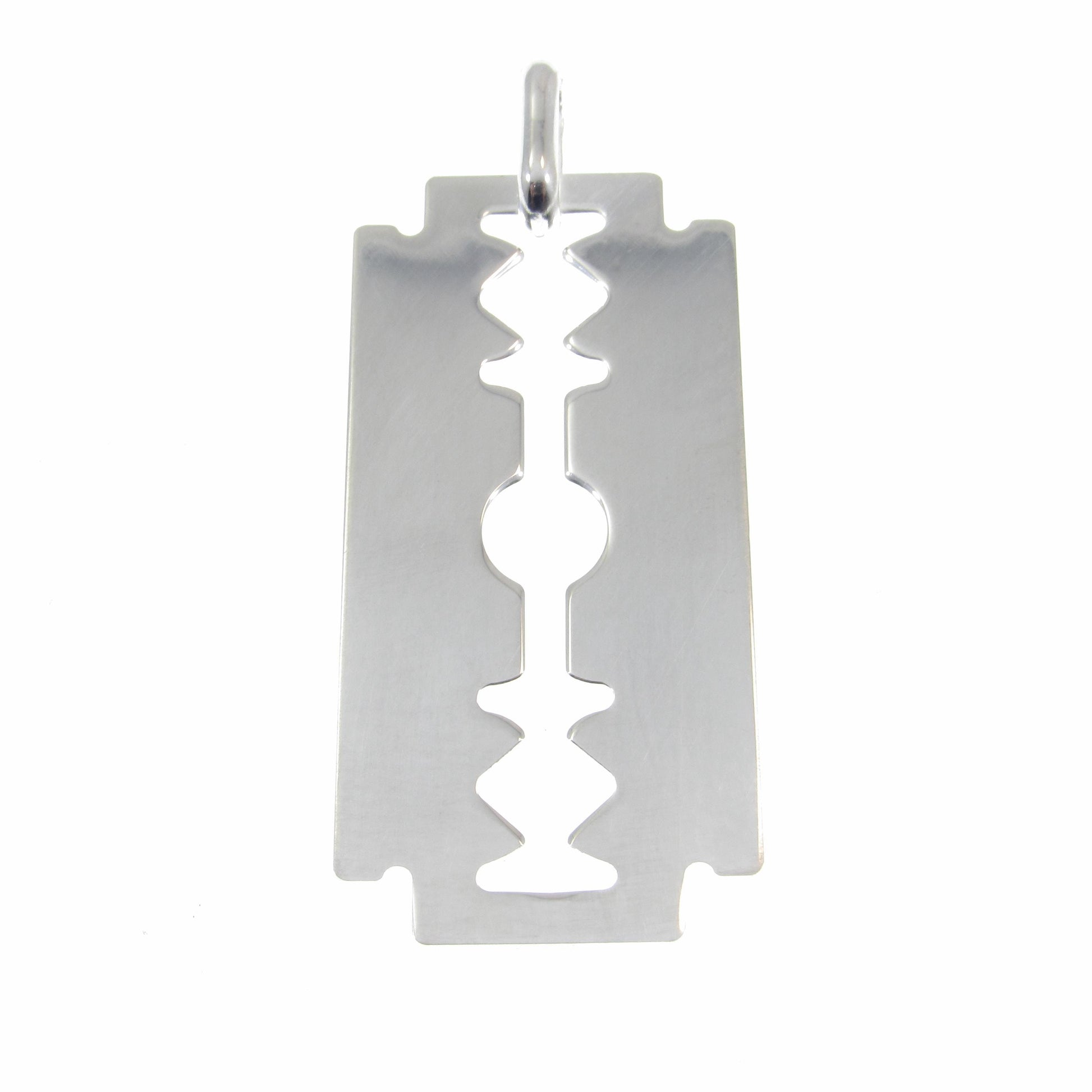 Solid 925 Sterling Silver Razor Blade Pendant, Industrial Streetwear Jewelry, Engravable Pendant, Modern & Edgy Jewelry Gift Idea for Him