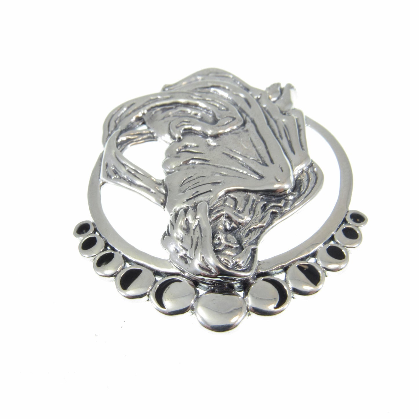 Solid 925 Sterling Silver Phases of the Moon Pendant by Mickie Mueller, Lunar Eclipse Goddess Amulet, Cycle of Life Astrology Jewelry