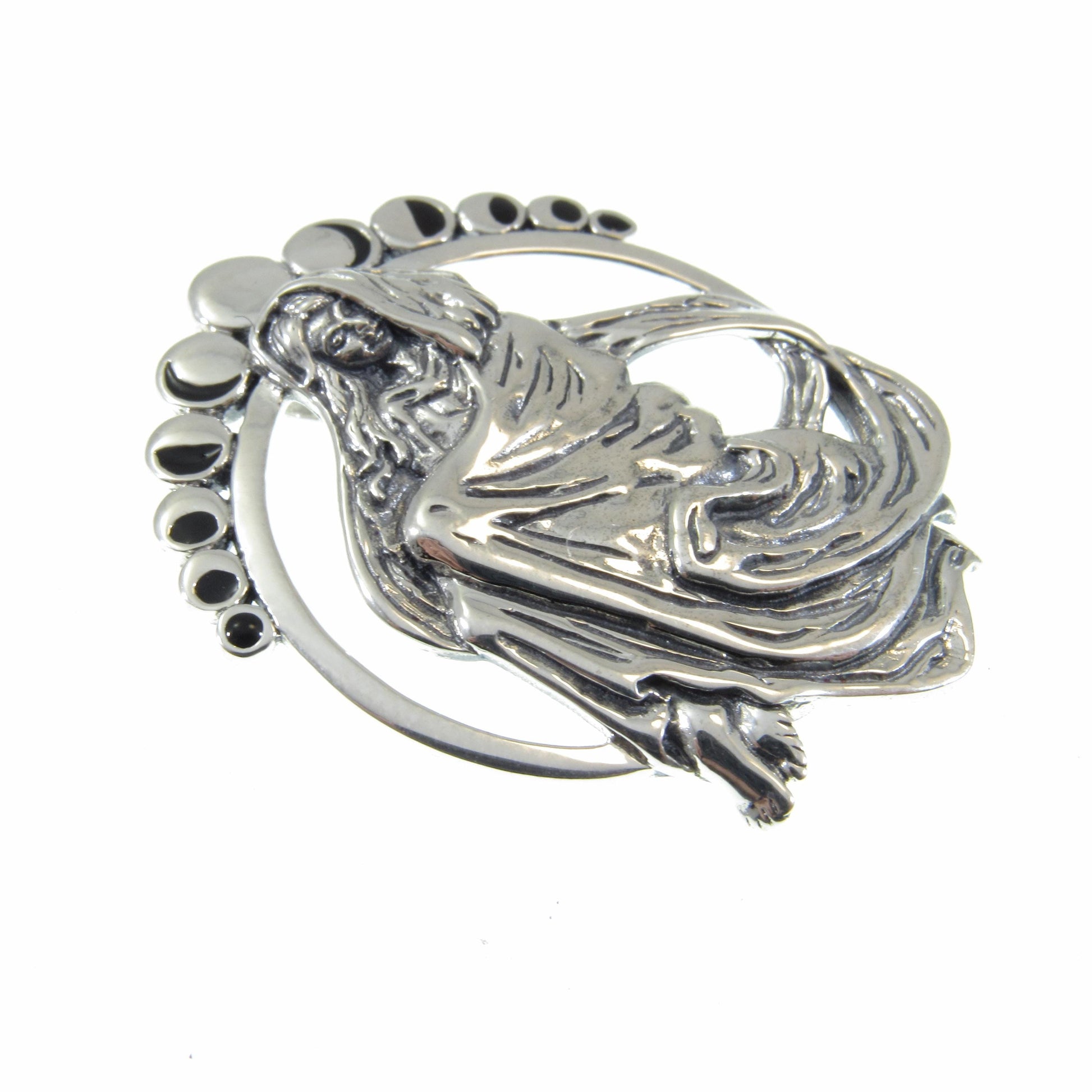 Solid 925 Sterling Silver Phases of the Moon Pendant by Mickie Mueller, Lunar Eclipse Goddess Amulet, Cycle of Life Astrology Jewelry