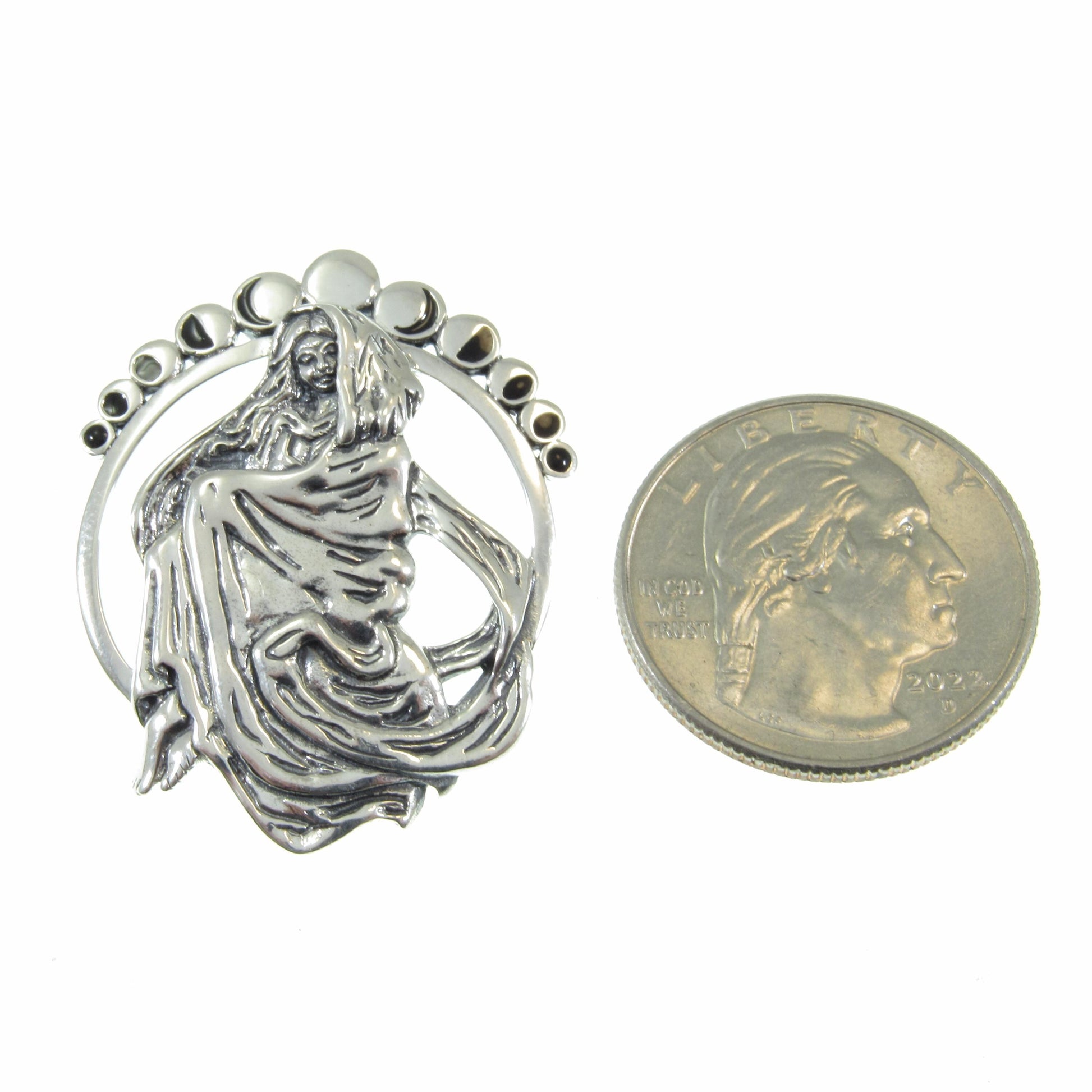 Solid 925 Sterling Silver Phases of the Moon Pendant by Mickie Mueller, Lunar Eclipse Goddess Amulet, Cycle of Life Astrology Jewelry