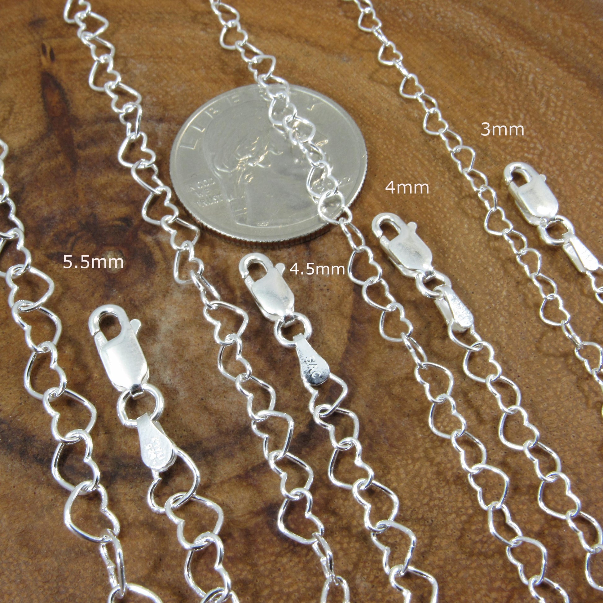 Solid 925 Sterling Silver Italian Heart Link Chain, Connected Hearts Necklace, Bracelet, Anklet, Feminine Minimalist Jewelry, Made in Italy