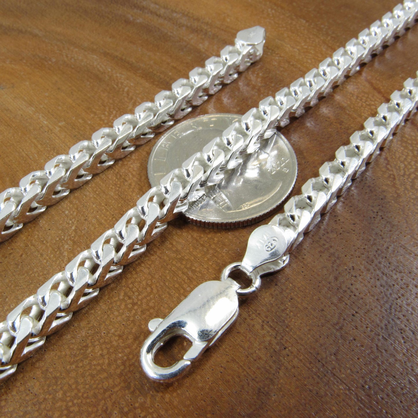 Solid 925 Sterling Silver Franco Chain Necklace for Men, Italian Chevron Links, Heavy Mens Jewelry