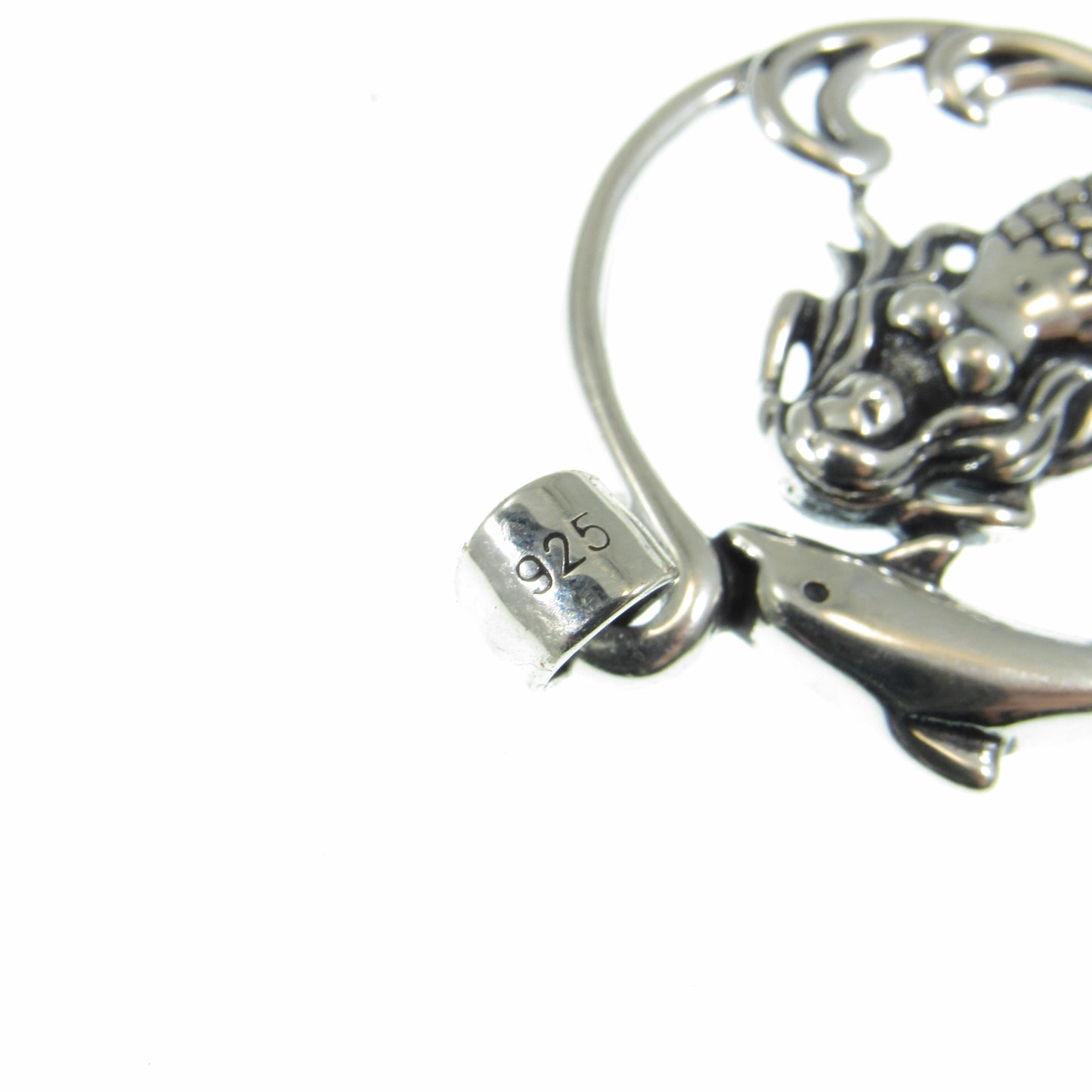 Solid 925 Sterling Silver Mermaid and Dolphin Pendant with Sea Waves, Handcrafted Nautical Charm, Ocean Life Jewelry, Marine Life Amulet