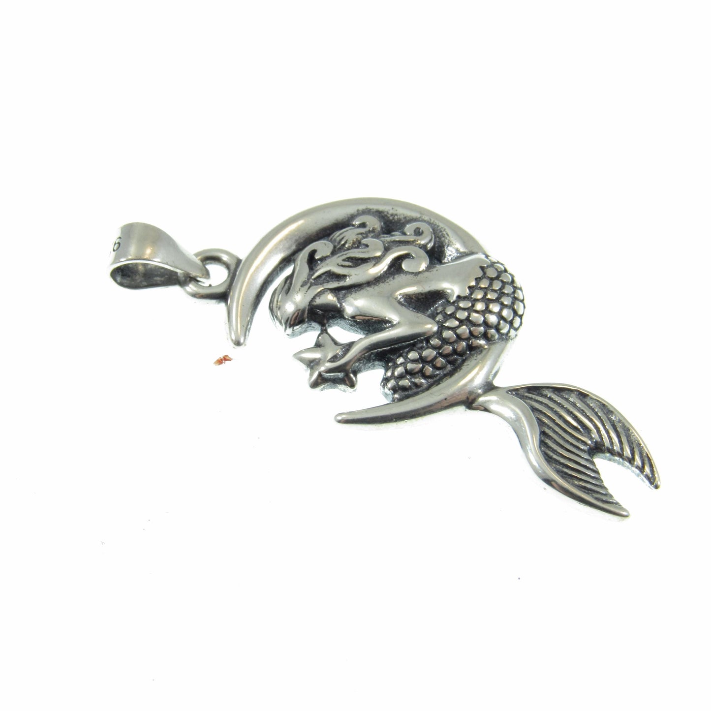 Solid 925 Sterling Silver Mermaid on Crescent Moon Pendant, Handcrafted Cosmic & Nautical Charm, Ocean Life Jewelry, Celestial Lunar Amulet