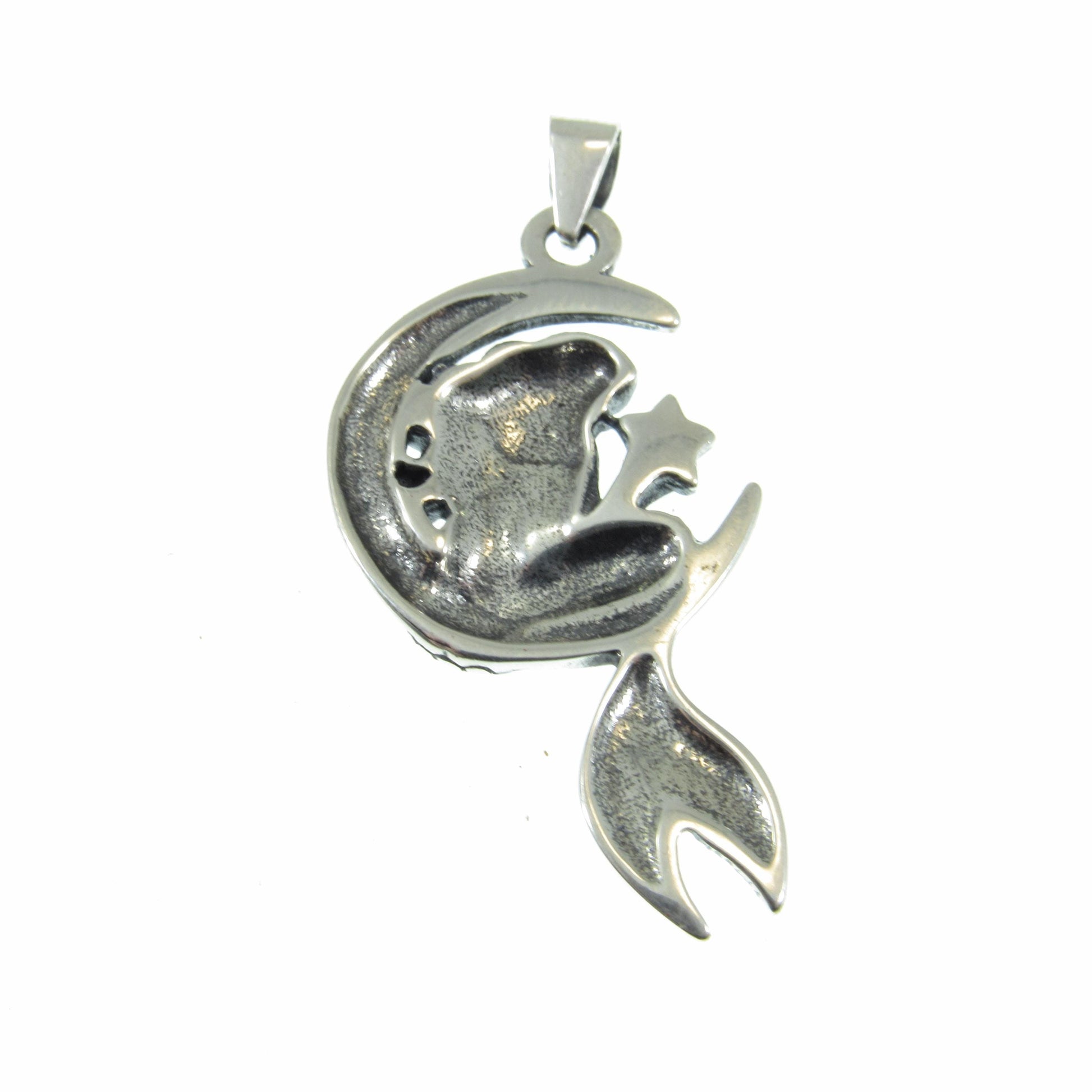 Solid 925 Sterling Silver Mermaid on Crescent Moon Pendant, Handcrafted Cosmic & Nautical Charm, Ocean Life Jewelry, Celestial Lunar Amulet