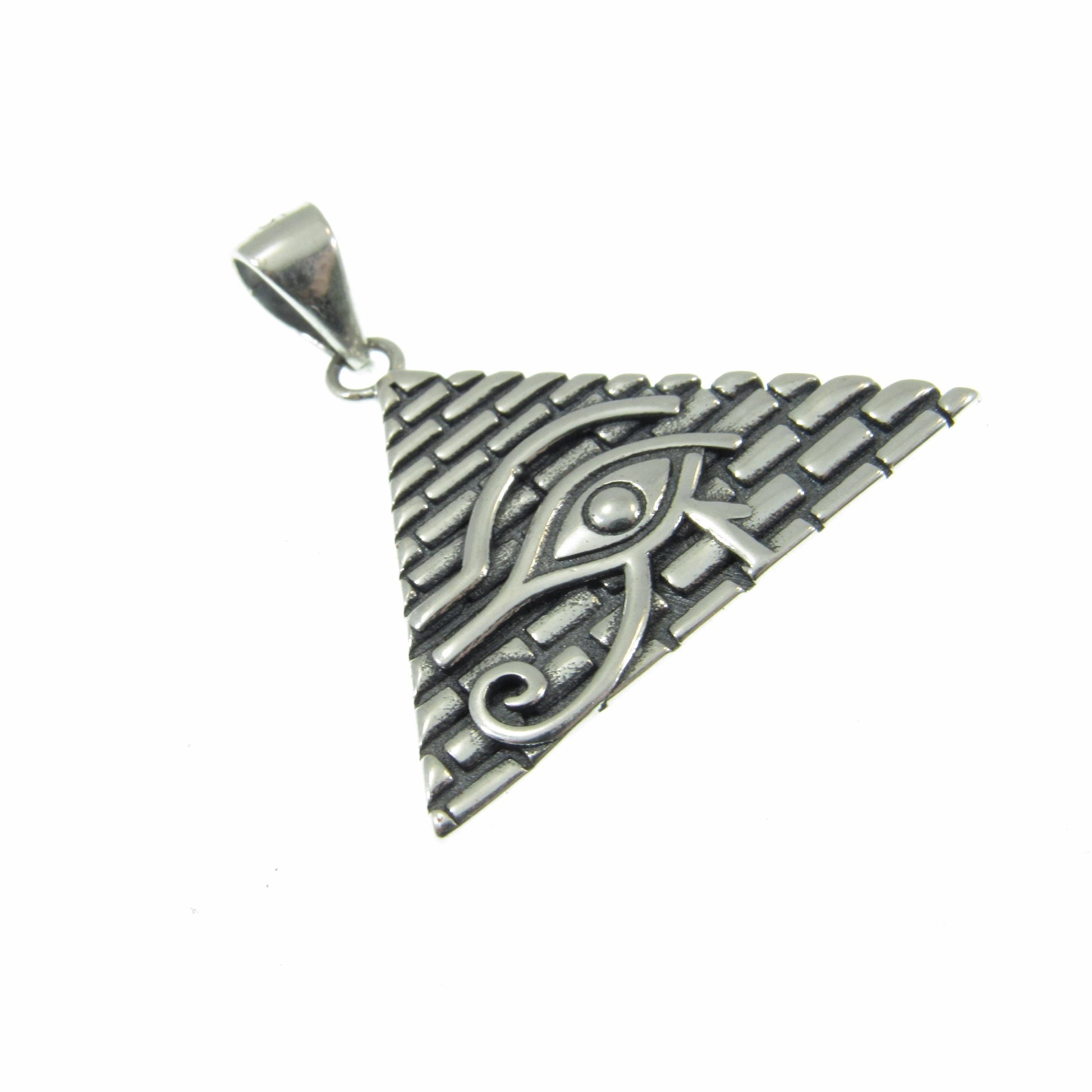 Solid 925 Sterling Silver Eye of Horus Pyramid Pendant, Handcrafted Illuminati Amulet, All Seeing Eye Charm, Egyptian Jewelry