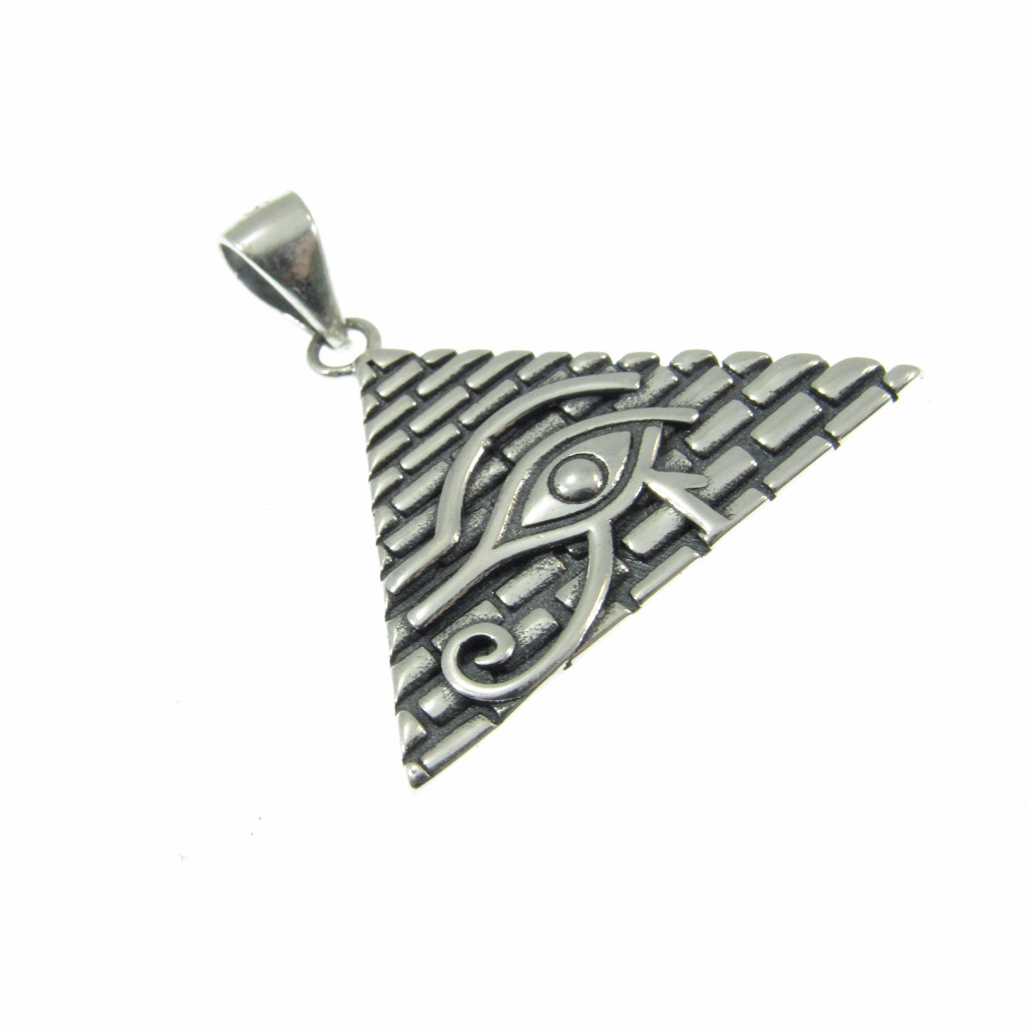 Solid 925 Sterling Silver Eye of Horus Pyramid Pendant, Handcrafted Illuminati Amulet, All Seeing Eye Charm, Egyptian Jewelry