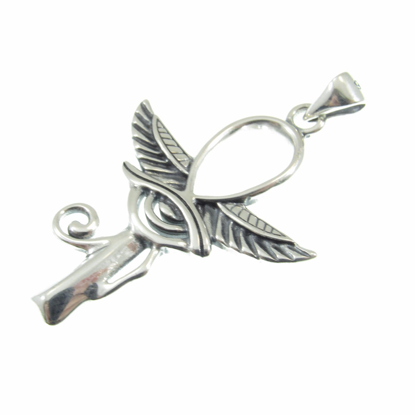 Solid 925 Sterling Silver Egyptian Ankh & Eye of Horus Pendant, Handcrafted Cross, Crux Ansata Jewelry for Men or Women, Mythology Gift