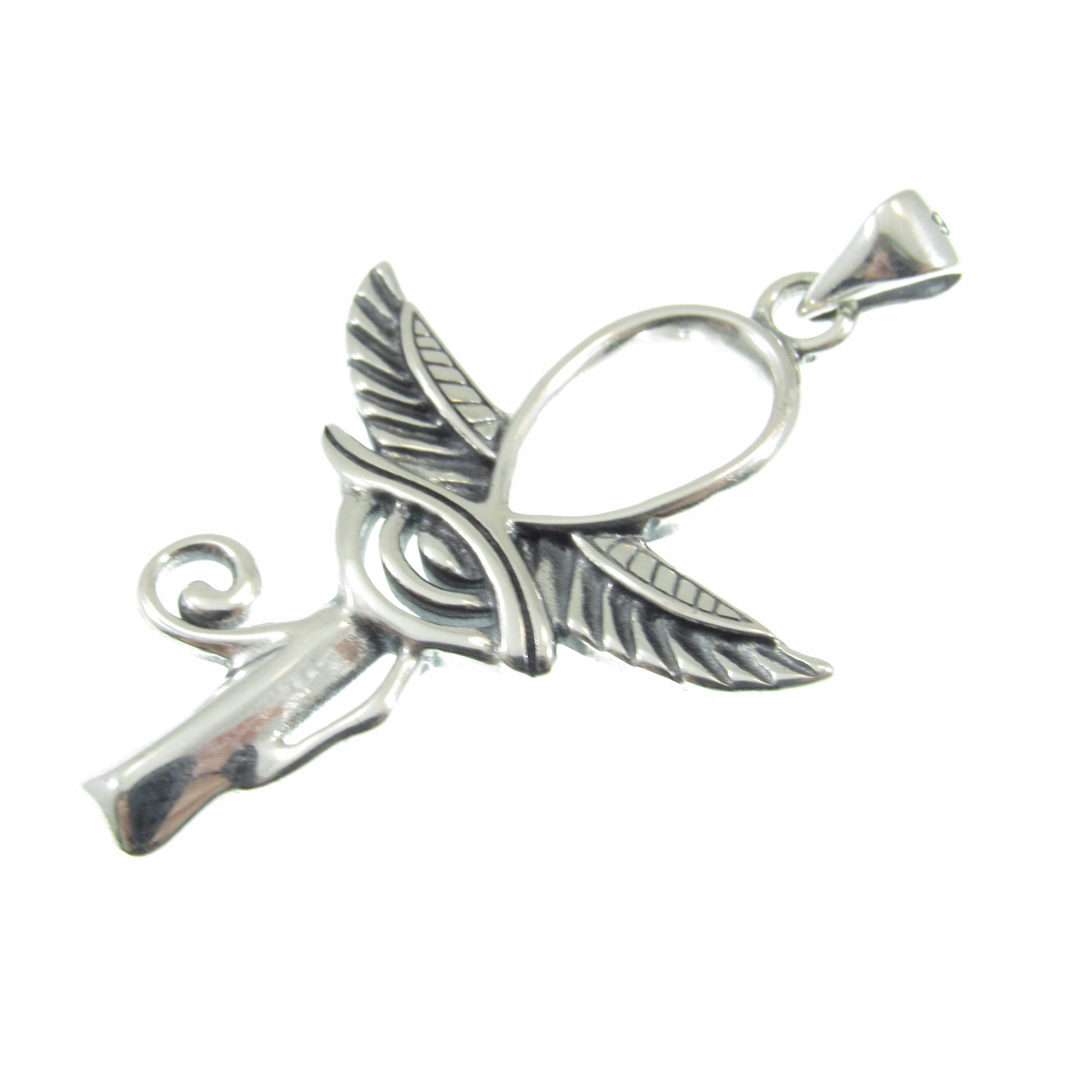 Solid 925 Sterling Silver Egyptian Ankh & Eye of Horus Pendant, Handcrafted Cross, Crux Ansata Jewelry for Men or Women, Mythology Gift