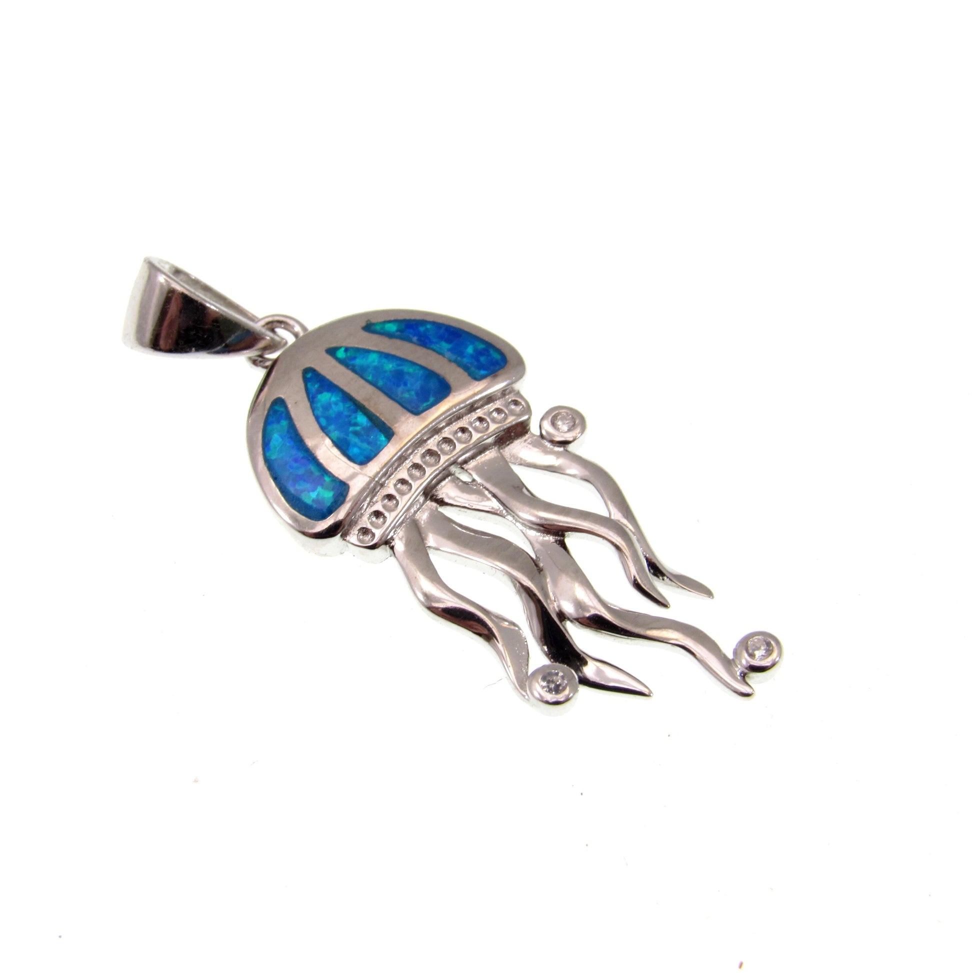 Solid 925 Sterling Silver Jellyfish Pendant, Blue or White Opal Gemstones, Handcrafted Sea Life Jewelry, Marine Ocean Nautical Charm