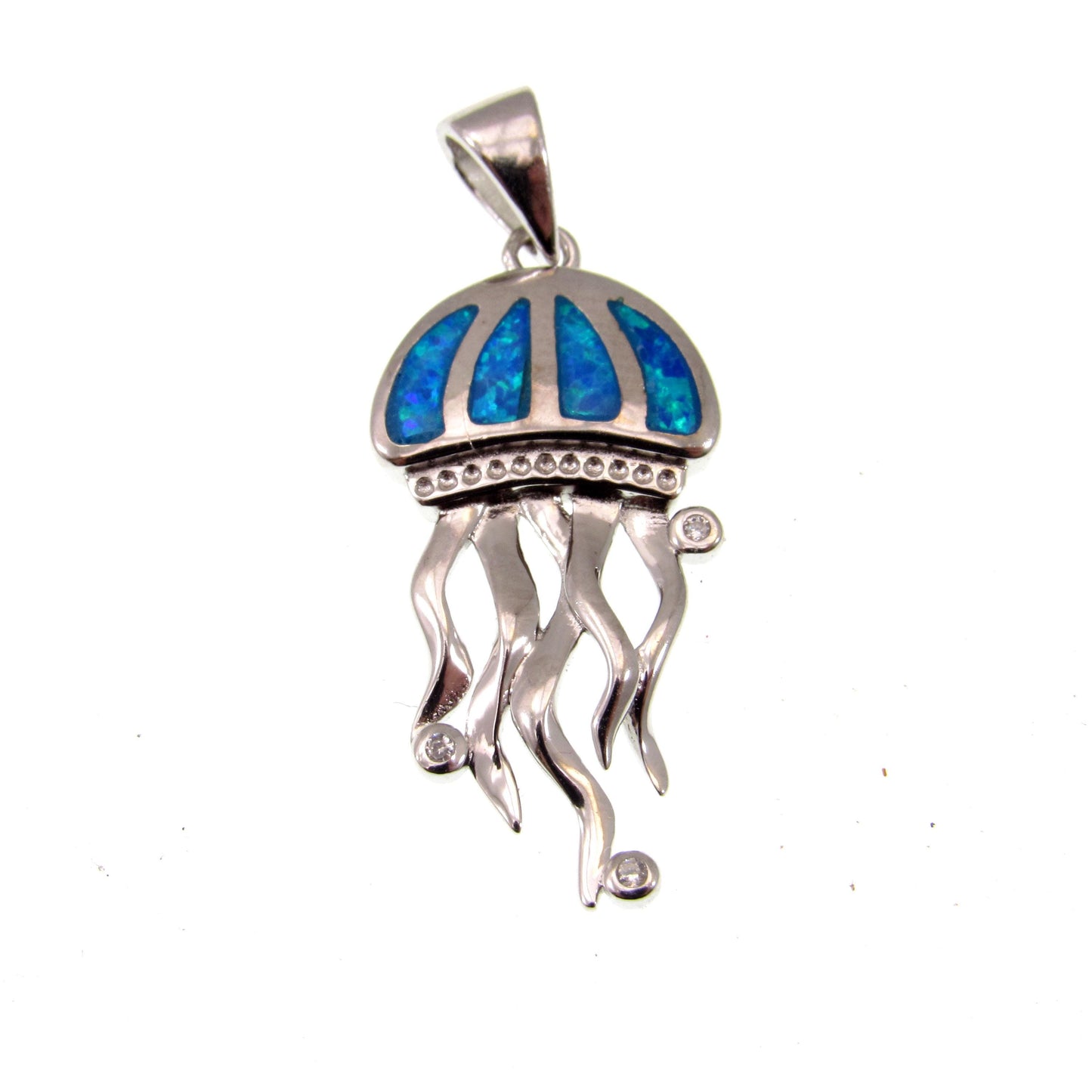 Solid 925 Sterling Silver Jellyfish Pendant, Blue or White Opal Gemstones, Handcrafted Sea Life Jewelry, Marine Ocean Nautical Charm