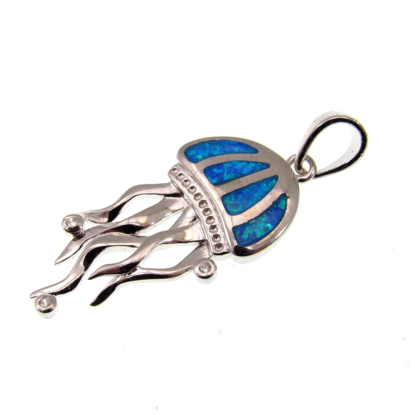 Solid 925 Sterling Silver Jellyfish Pendant, Blue or White Opal Gemstones, Handcrafted Sea Life Jewelry, Marine Ocean Nautical Charm