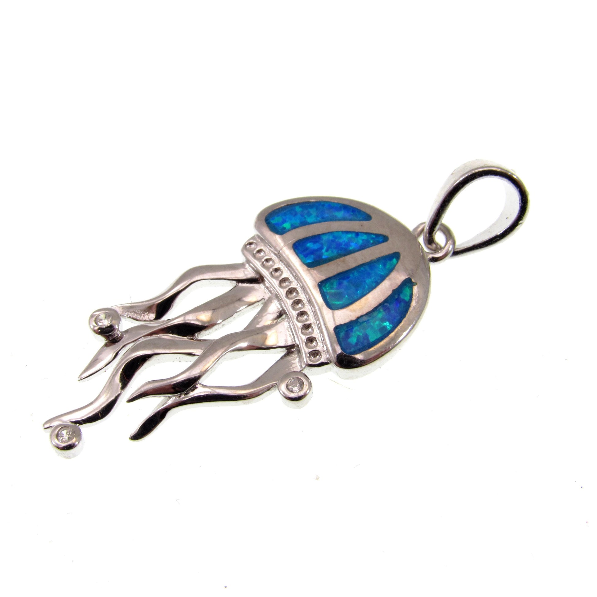 Solid 925 Sterling Silver Jellyfish Pendant, Blue or White Opal Gemstones, Handcrafted Sea Life Jewelry, Marine Ocean Nautical Charm