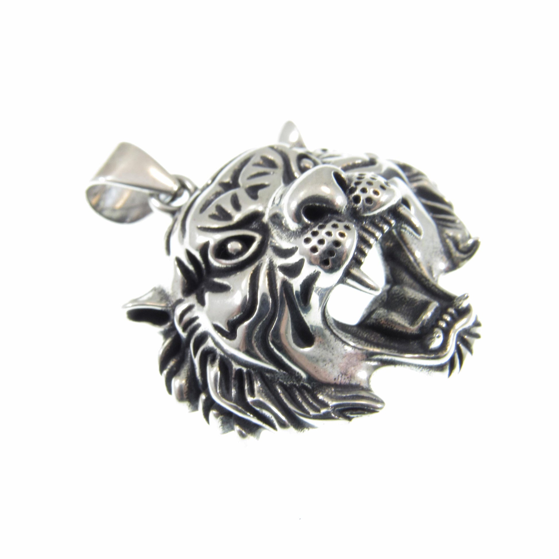 Solid 925 Sterling Silver Tiger Head Pendant, Spirit Animal Totem, Handcrafted Animal and Wildlife Jewelry Charm