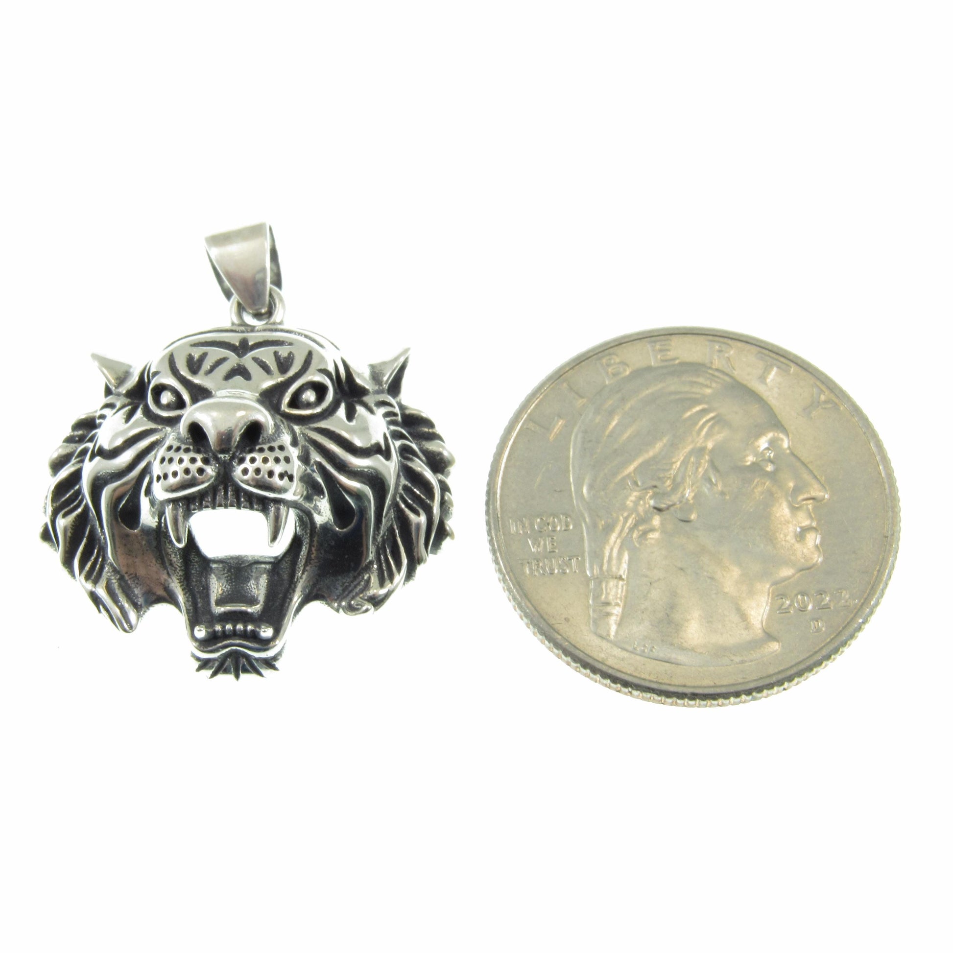 Solid 925 Sterling Silver Tiger Head Pendant, Spirit Animal Totem, Handcrafted Animal and Wildlife Jewelry Charm
