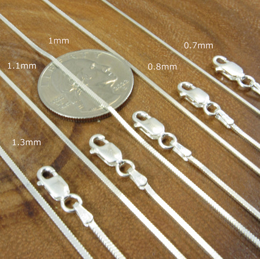 Solid 925 Sterling Silver Square Snake Chain, Feminine Minimalist Necklace for Women, Sleek & Modern Flexible Italian Jewelry for Pendants