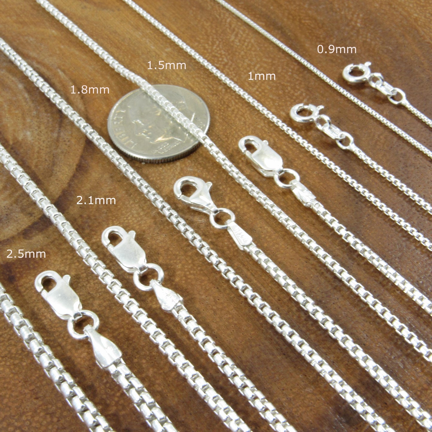 Solid 925 Sterling Silver Round Box Chain Necklace, Italian Box Link Pendant Chain for Men and Women, 0.9mm–2.5mm | 16"–30" Inch