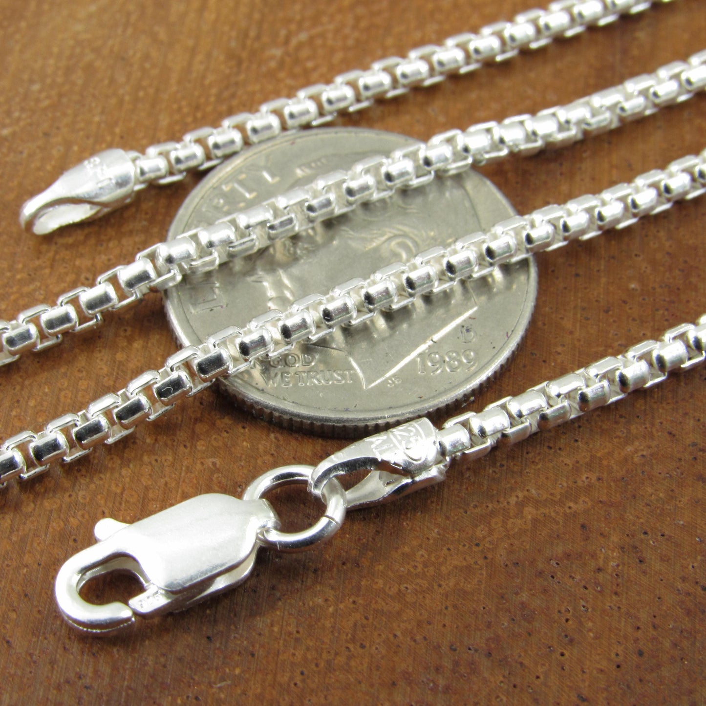 2.1MM Wide Solid 925 Sterling Silver Round Box Chain, Rounded Box Link Necklace, Unisex Italian Jewelry, All Sizes For Everyday Casual Wear