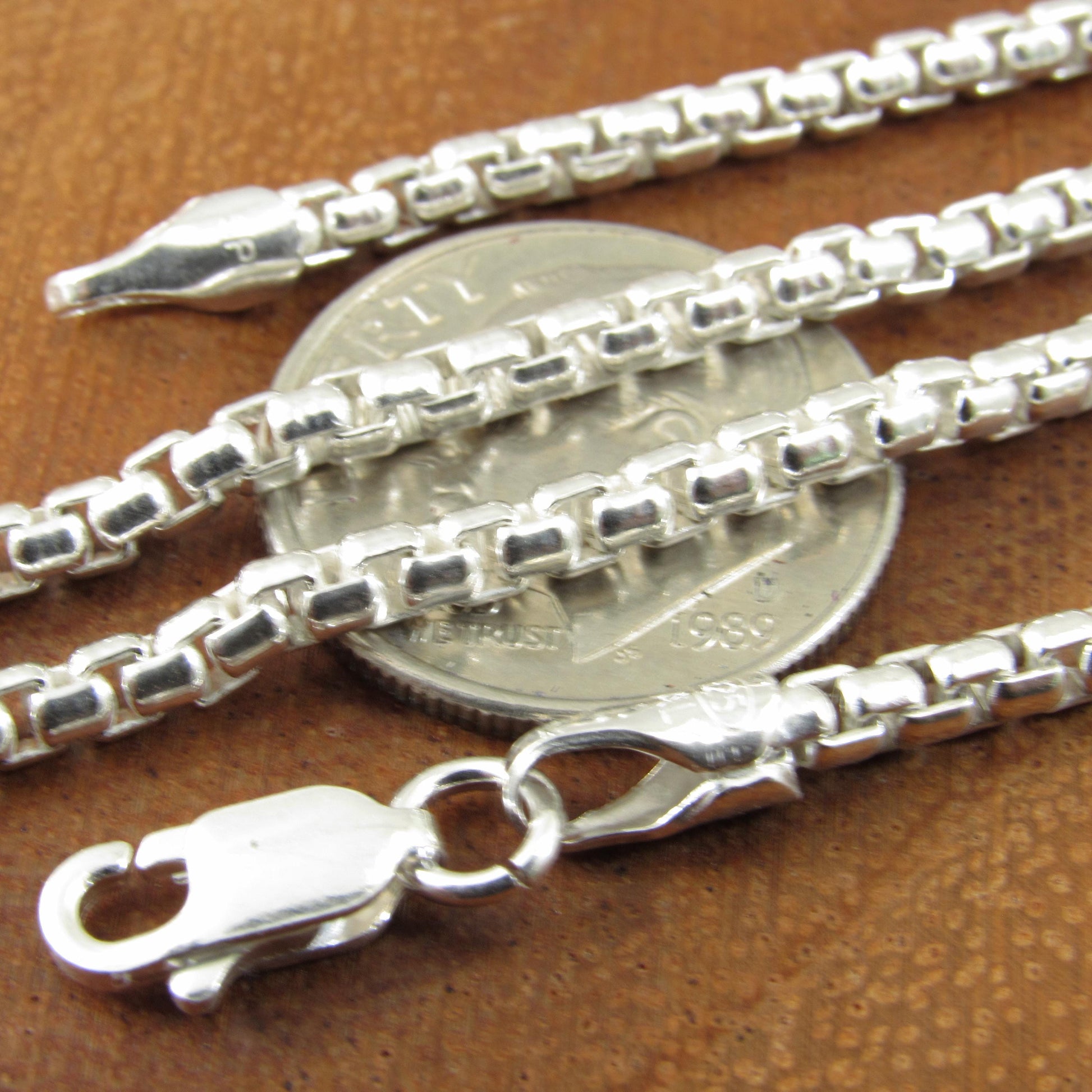 2.5MM Wide Solid 925 Sterling Silver Round Box Chain, Rounded Box Link Necklace, Unisex Italian Jewelry, All Sizes For Everyday Casual Wear