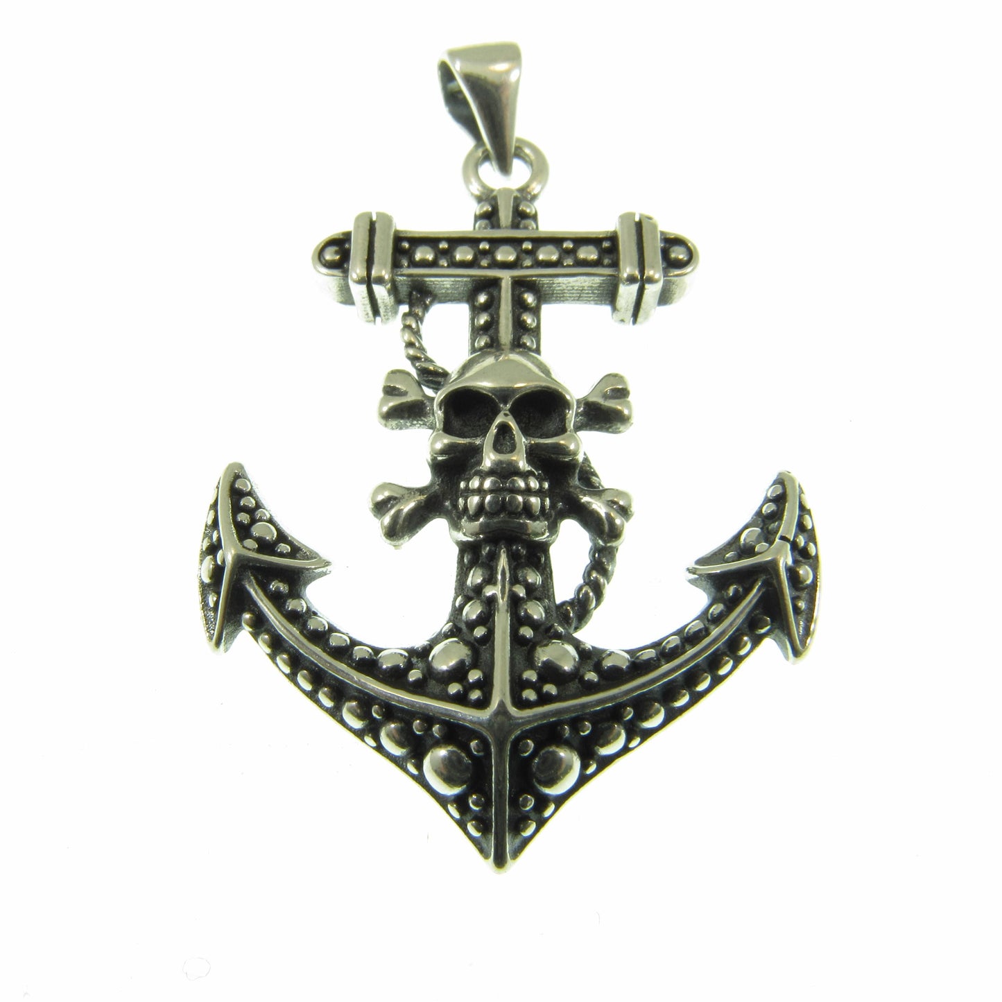 Solid 925 Sterling Silver Anchor & Skull Pendant, Skeleton and Crossbones on Ship's Anchor Charm, Nautical Boat Jewelry, Gothic Gift Idea