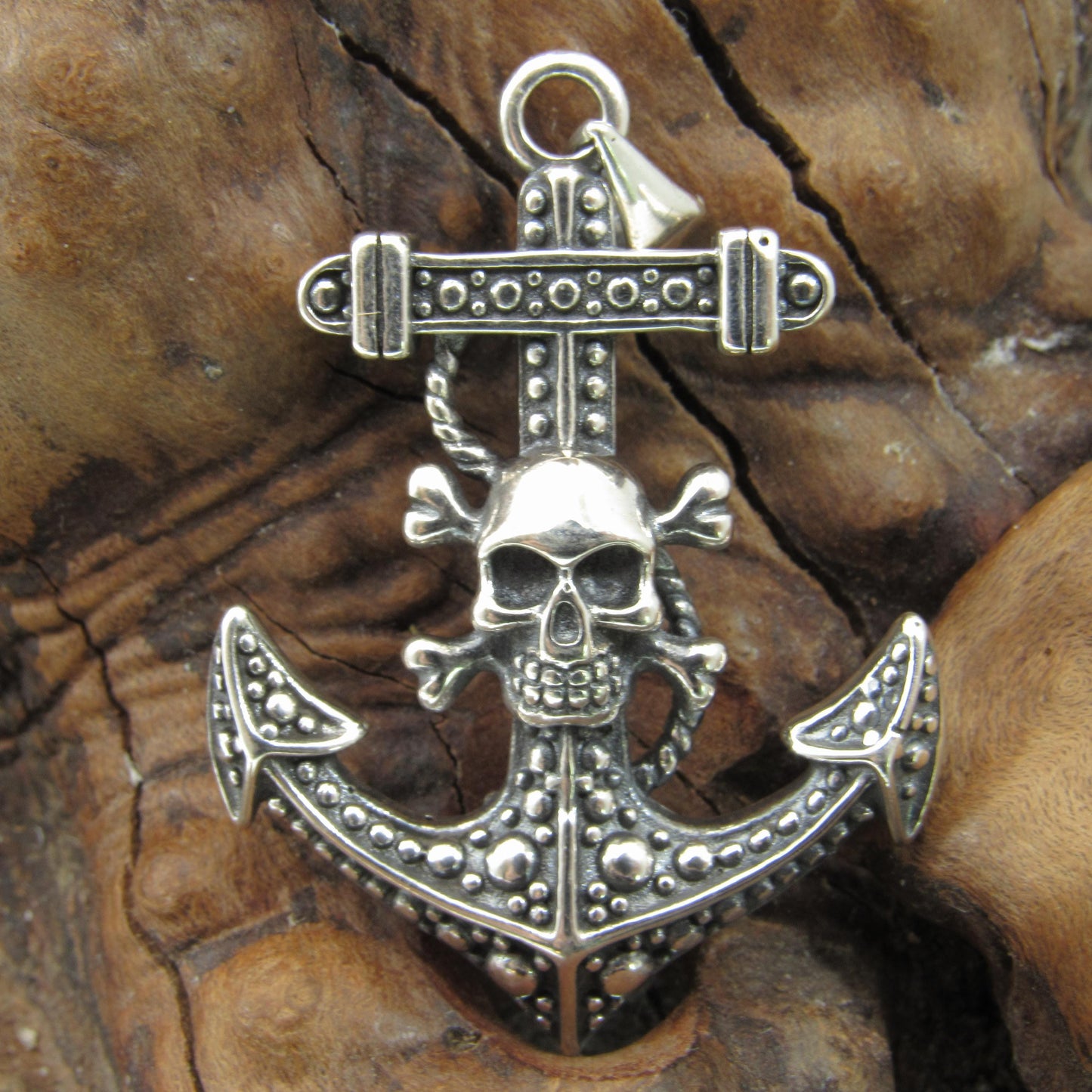 Solid 925 Sterling Silver Anchor & Skull Pendant, Skeleton and Crossbones on Ship's Anchor Charm, Nautical Boat Jewelry, Gothic Gift Idea