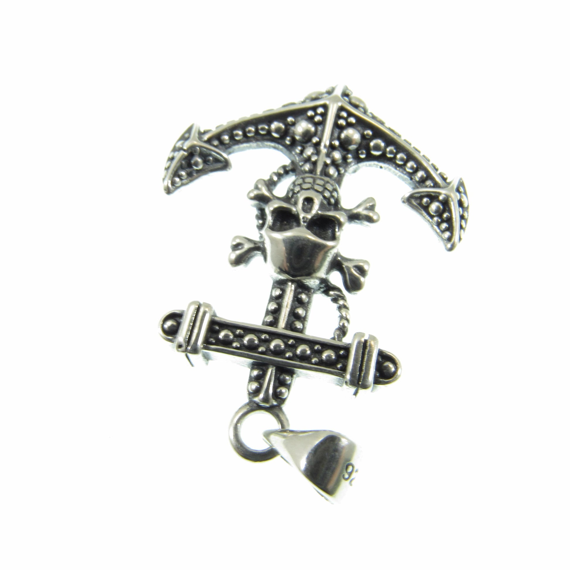 Solid 925 Sterling Silver Anchor & Skull Pendant, Skeleton and Crossbones on Ship's Anchor Charm, Nautical Boat Jewelry, Gothic Gift Idea