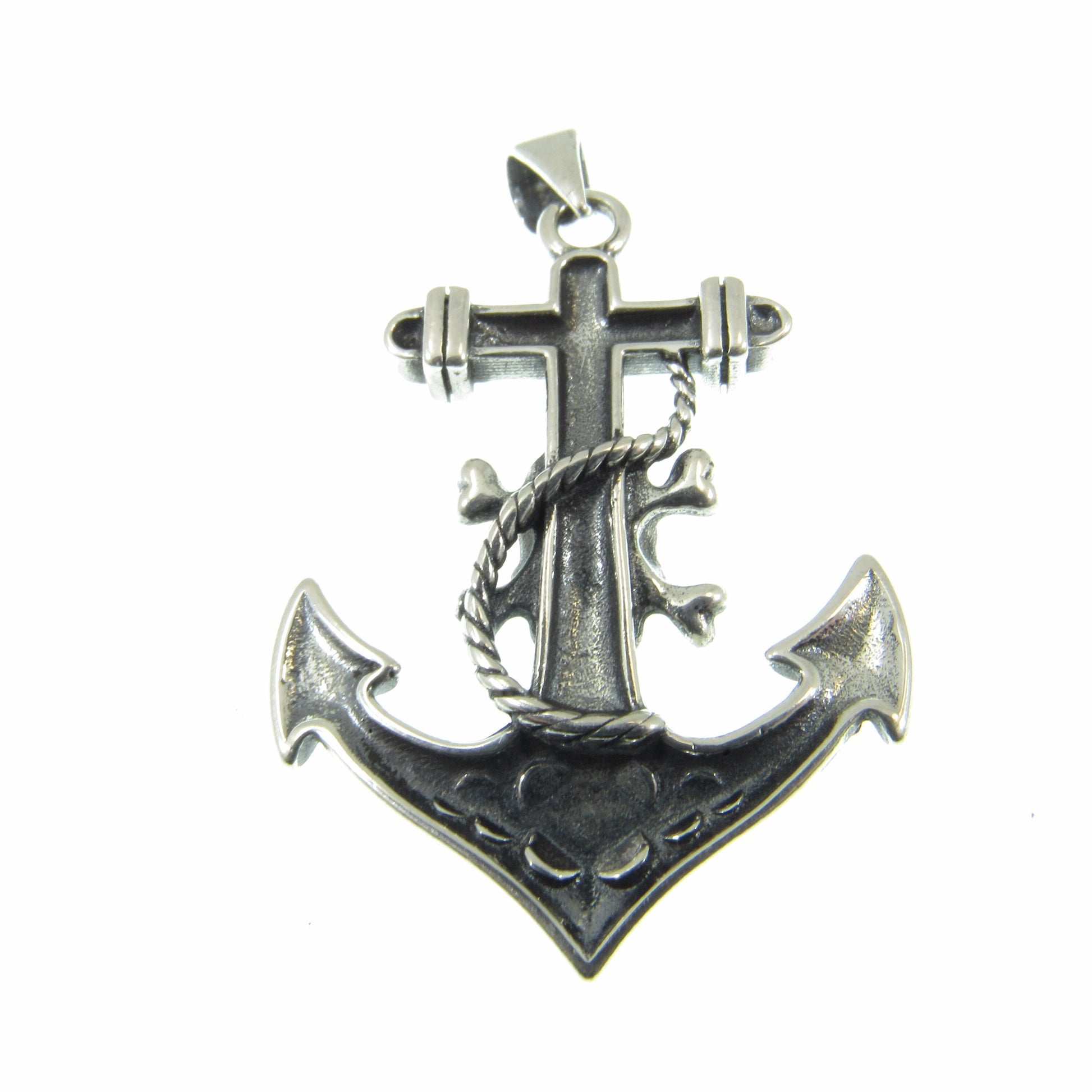 Solid 925 Sterling Silver Anchor & Skull Pendant, Skeleton and Crossbones on Ship's Anchor Charm, Nautical Boat Jewelry, Gothic Gift Idea