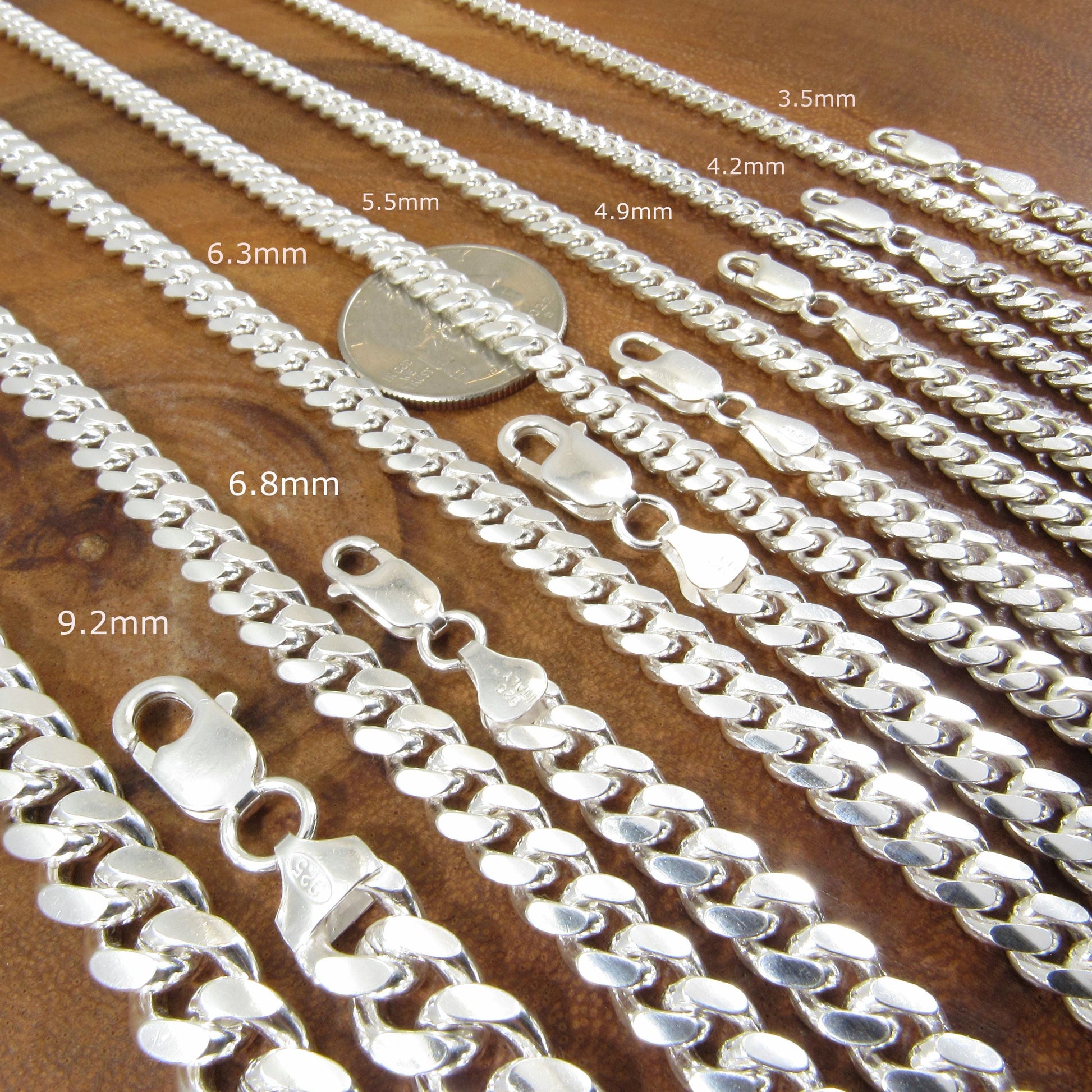 Solid 925 Sterling Silver Miami Cuban Link Chain – Italian Necklace or Bracelet – 3.5mm–9.2mm, 7"-30" Inches, Heavy Cuban Chain for Men