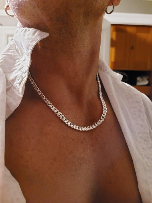 6.8MM Solid 925 Sterling Silver Men's Miami Cuban Link Chain, Mens Heavy Chain, Thick Italian Necklace or Bracelet for Men, Hip Hop Jewelry