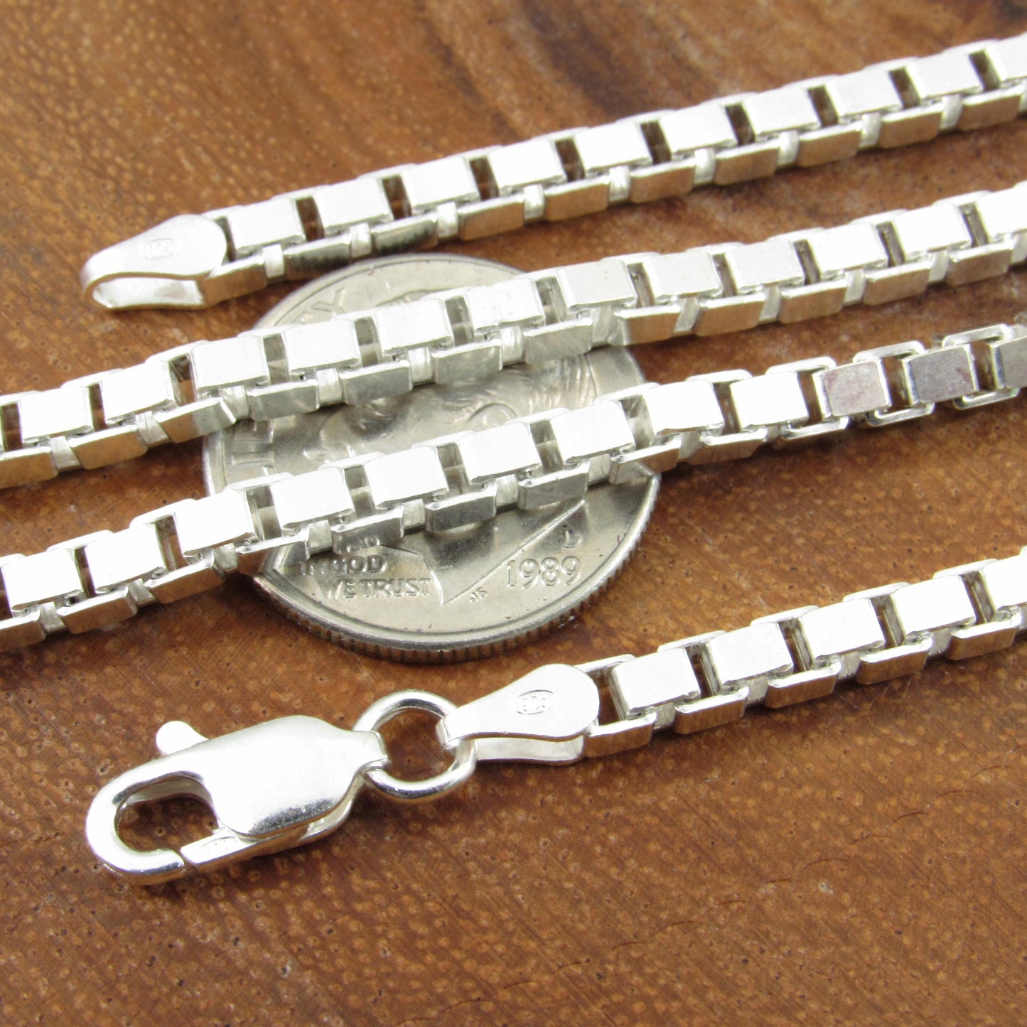 Solid 925 Sterling Silver Italian Box Chain, Men's and Women's Unisex Fine Venetian Square Box Necklace, or Box Bracelet, Made in Italy