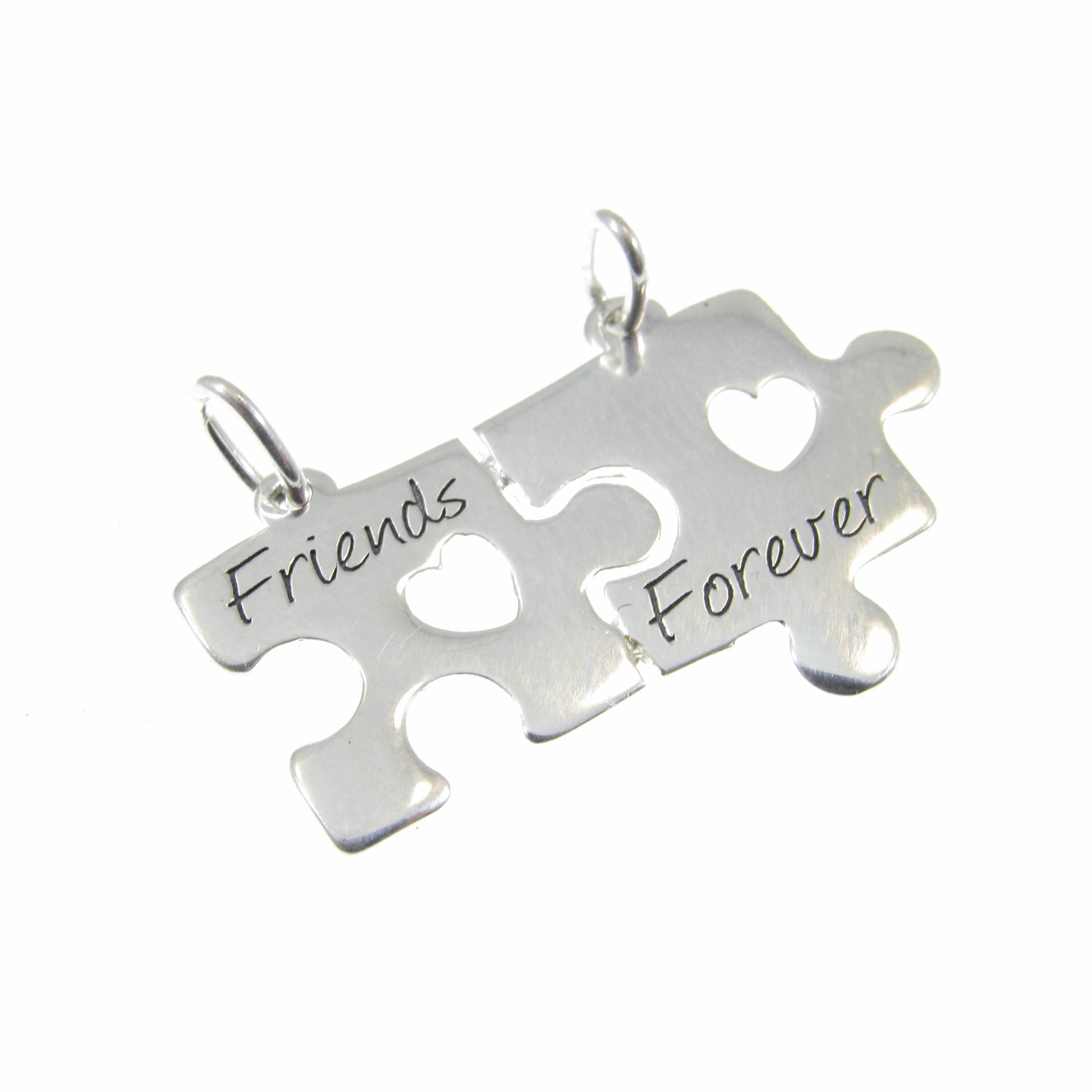 Solid 925 Sterling Silver Friends Forever Jigsaw Puzzle Pendant, Friendship Charm, Symbol of Love & Companionship, Best Friend Soulmate Gift