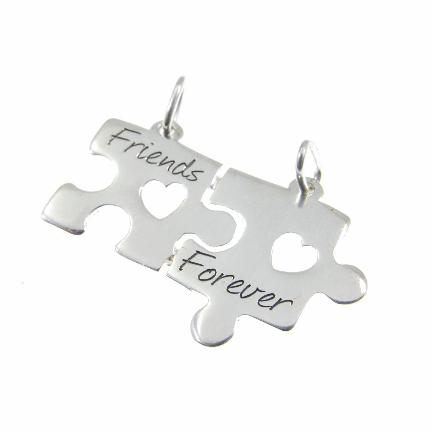 Solid 925 Sterling Silver Friends Forever Jigsaw Puzzle Pendant, Friendship Charm, Symbol of Love & Companionship, Best Friend Soulmate Gift