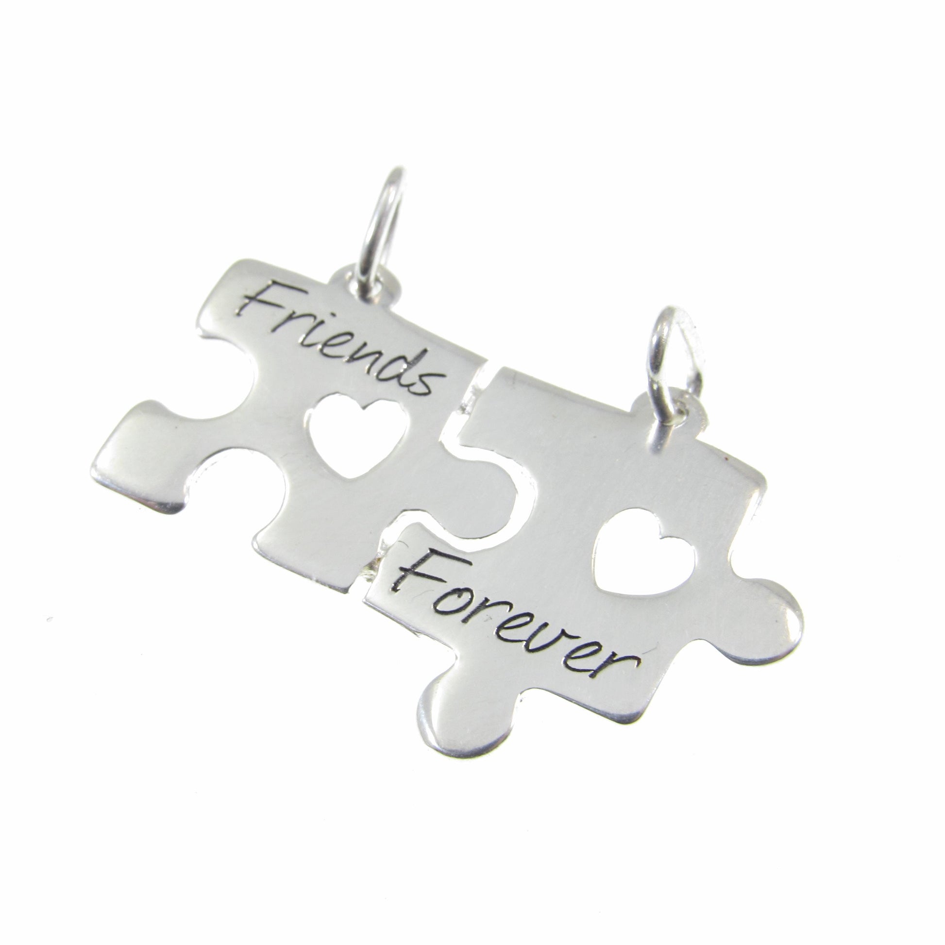 Solid 925 Sterling Silver Friends Forever Jigsaw Puzzle Pendant, Friendship Charm, Symbol of Love & Companionship, Best Friend Soulmate Gift