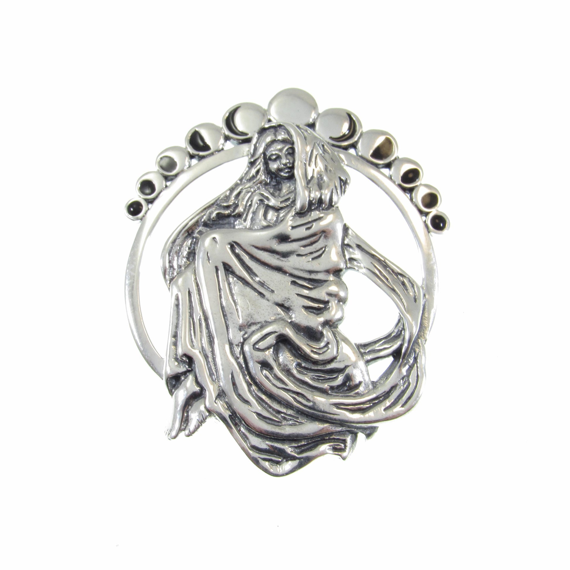 Solid 925 Sterling Silver Phases of the Moon Pendant by Mickie Mueller, Lunar Eclipse Goddess Amulet, Cycle of Life Astrology Jewelry