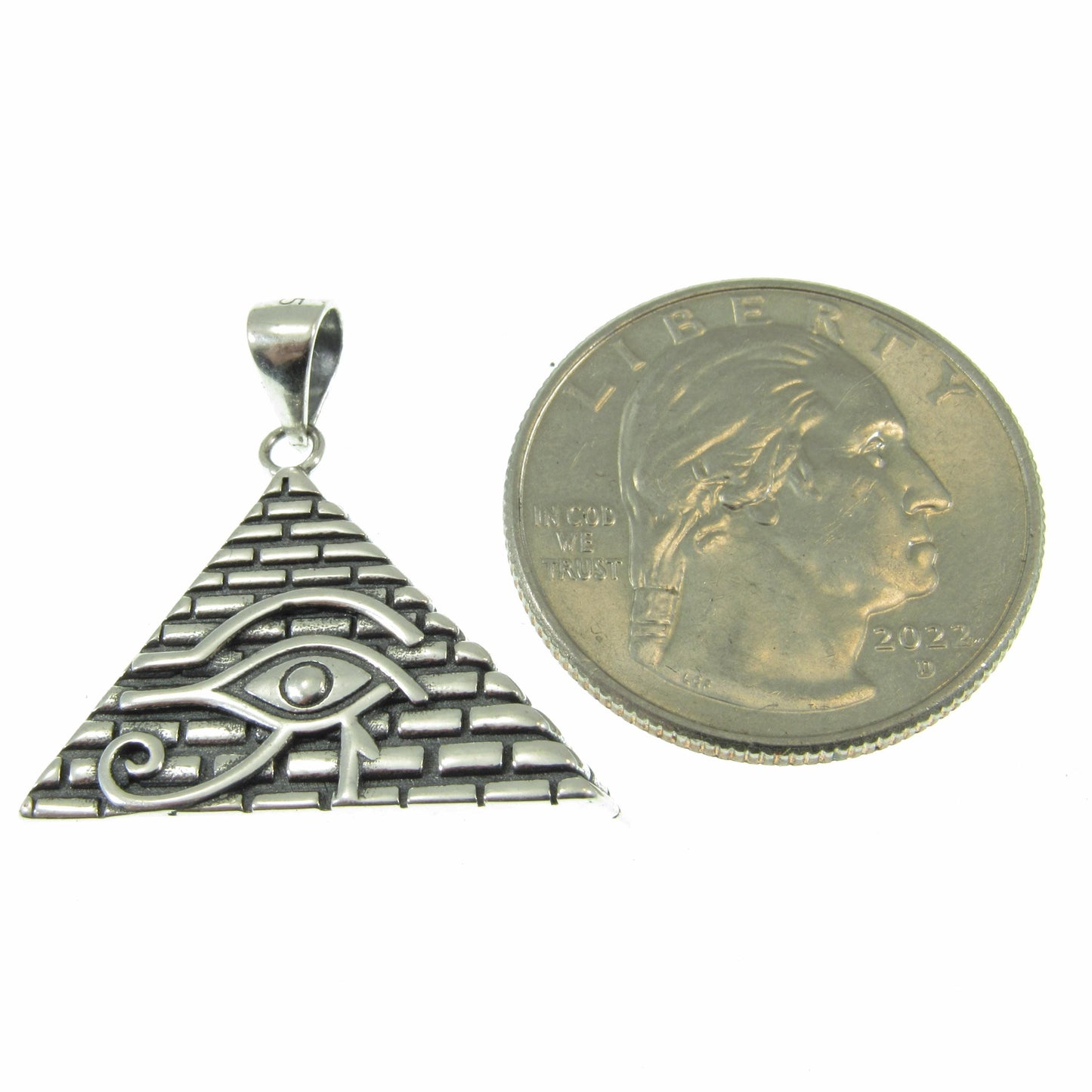 Solid 925 Sterling Silver Eye of Horus Pyramid Pendant, Handcrafted Illuminati Amulet, All Seeing Eye Charm, Egyptian Jewelry