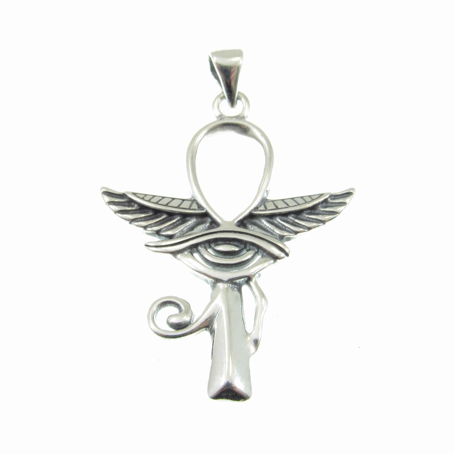 Solid 925 Sterling Silver Egyptian Ankh & Eye of Horus Pendant, Handcrafted Cross, Crux Ansata Jewelry for Men or Women, Mythology Gift