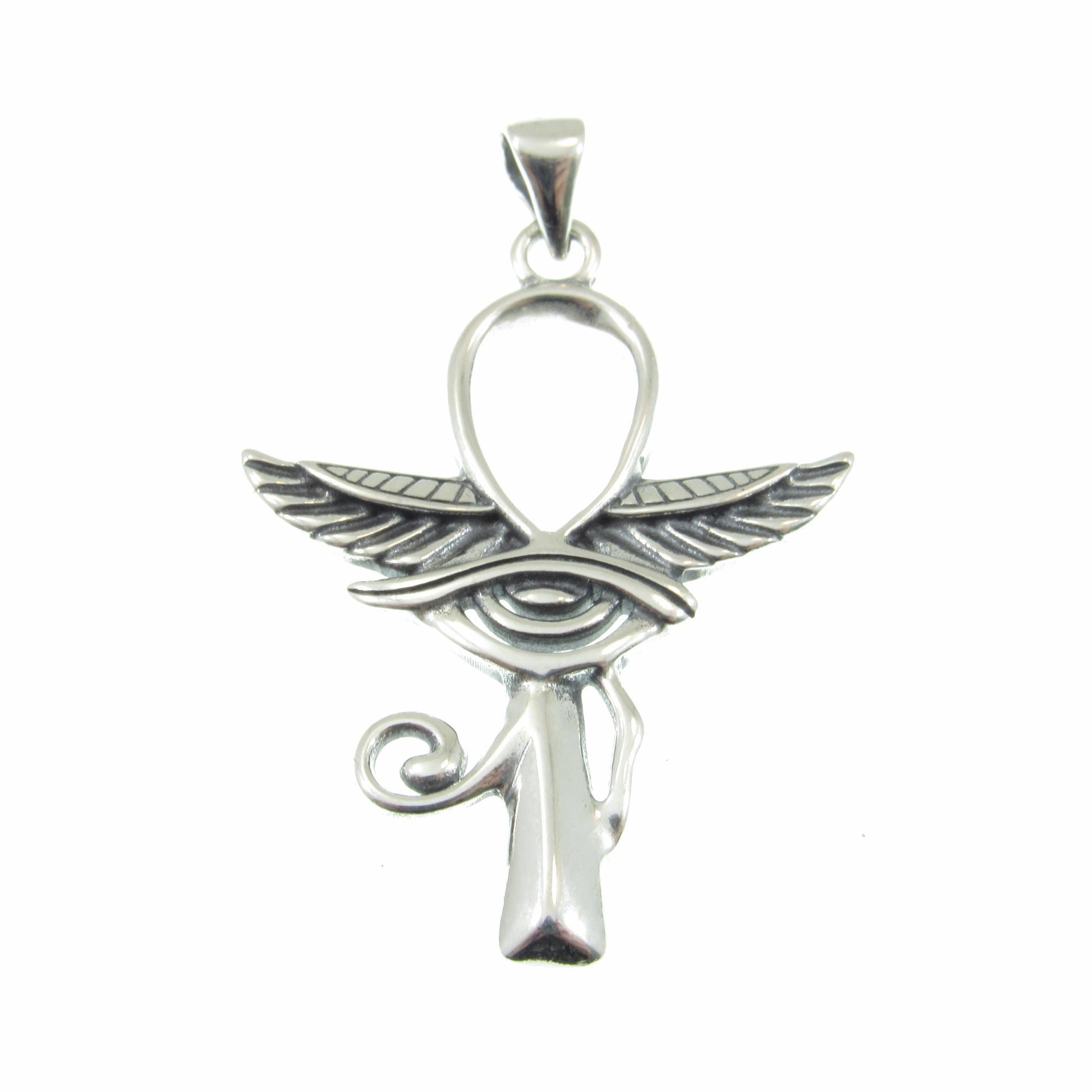 Solid 925 Sterling Silver Egyptian Ankh & Eye of Horus Pendant, Handcrafted Cross, Crux Ansata Jewelry for Men or Women, Mythology Gift