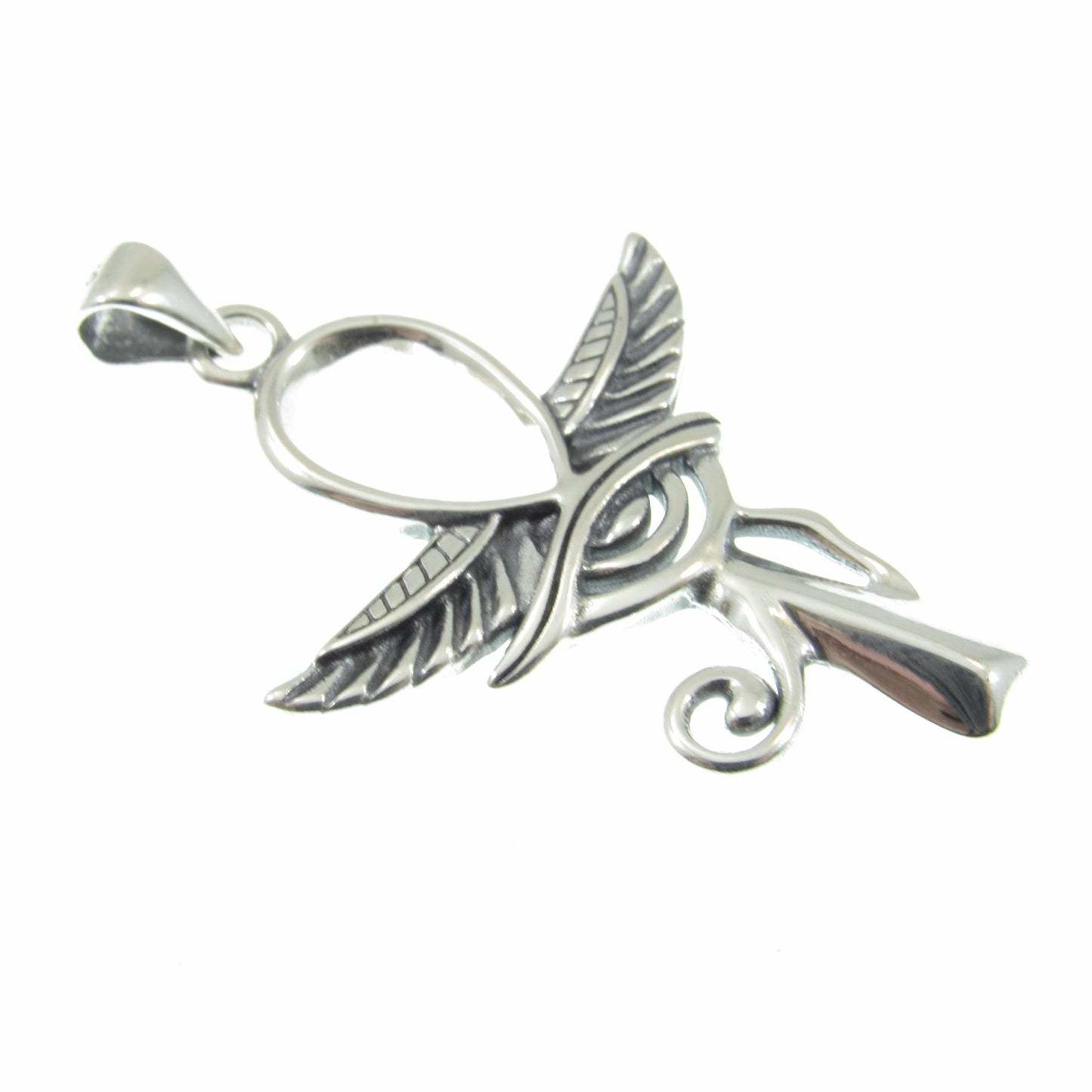 Solid 925 Sterling Silver Egyptian Ankh & Eye of Horus Pendant, Handcrafted Cross, Crux Ansata Jewelry for Men or Women, Mythology Gift