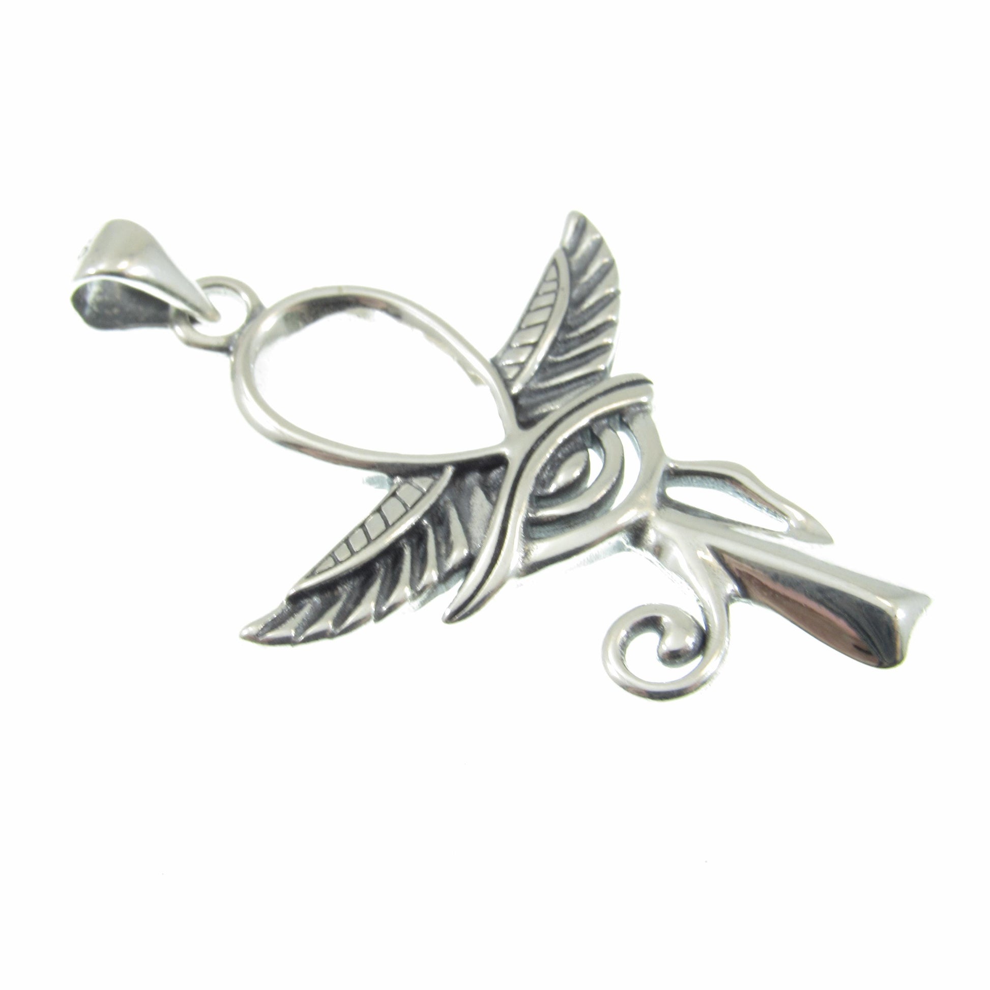 Solid 925 Sterling Silver Egyptian Ankh & Eye of Horus Pendant, Handcrafted Cross, Crux Ansata Jewelry for Men or Women, Mythology Gift
