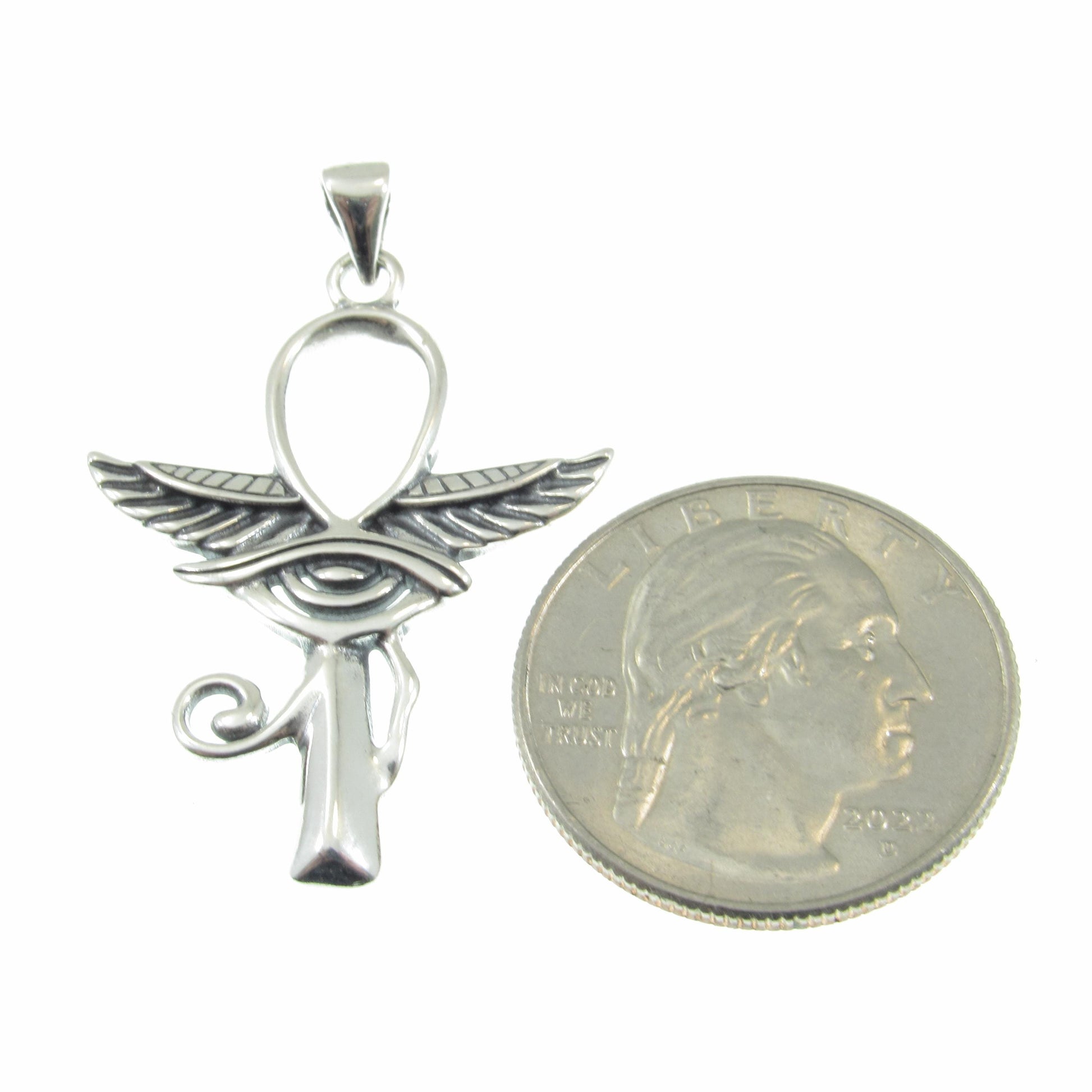 Solid 925 Sterling Silver Egyptian Ankh & Eye of Horus Pendant, Handcrafted Cross, Crux Ansata Jewelry for Men or Women, Mythology Gift