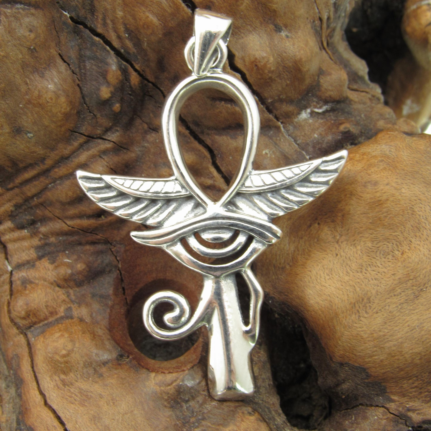 Solid 925 Sterling Silver Egyptian Ankh & Eye of Horus Pendant, Handcrafted Cross, Crux Ansata Jewelry for Men or Women, Mythology Gift