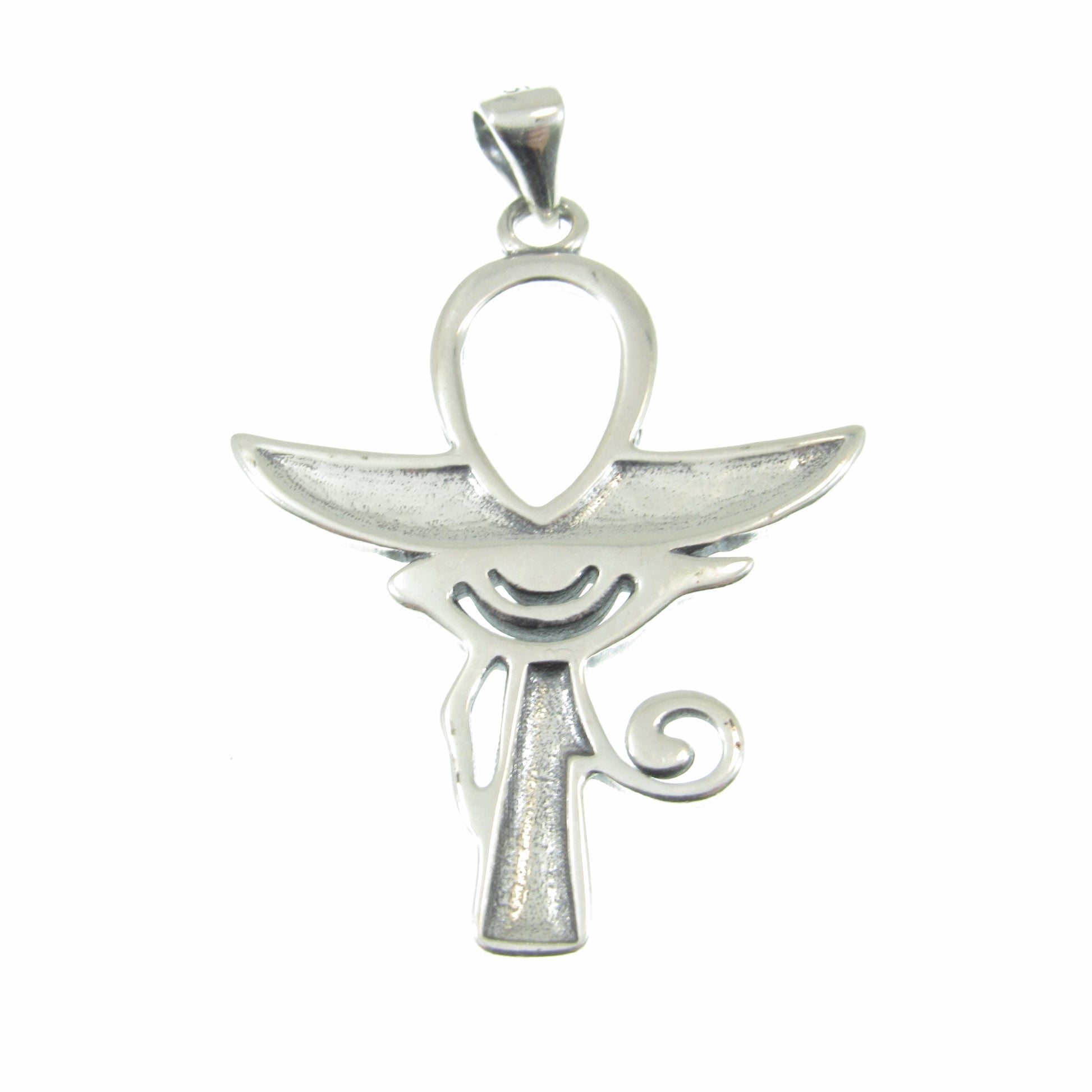 Solid 925 Sterling Silver Egyptian Ankh & Eye of Horus Pendant, Handcrafted Cross, Crux Ansata Jewelry for Men or Women, Mythology Gift