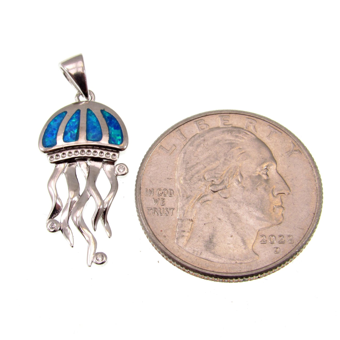 Solid 925 Sterling Silver Jellyfish Pendant, Blue or White Opal Gemstones, Handcrafted Sea Life Jewelry, Marine Ocean Nautical Charm