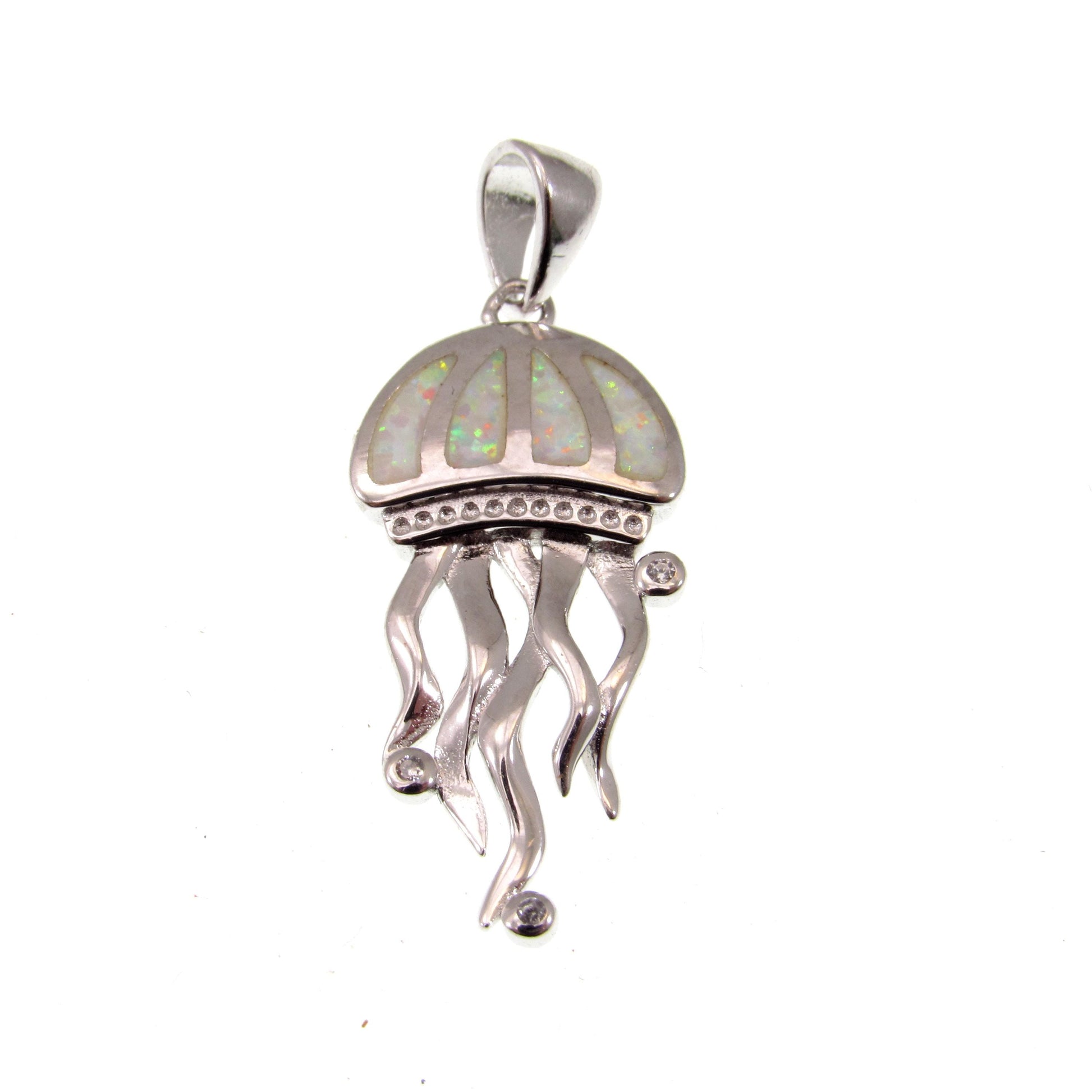 Solid 925 Sterling Silver Jellyfish Pendant, Blue or White Opal Gemstones, Handcrafted Sea Life Jewelry, Marine Ocean Nautical Charm