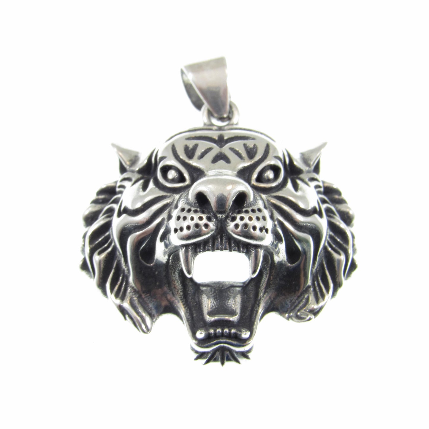 Solid 925 Sterling Silver Tiger Head Pendant, Spirit Animal Totem, Handcrafted Animal and Wildlife Jewelry Charm