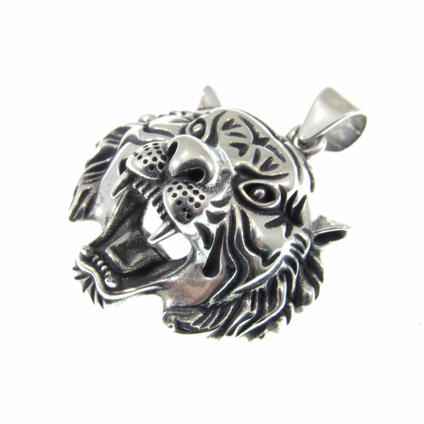 Solid 925 Sterling Silver Tiger Head Pendant, Spirit Animal Totem, Handcrafted Animal and Wildlife Jewelry Charm